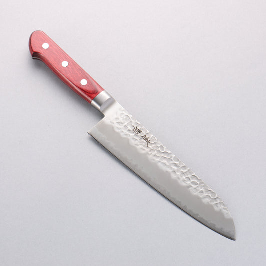 清助 青スーパー鋼 鎚目 牛刀包丁 180mm 赤合板柄