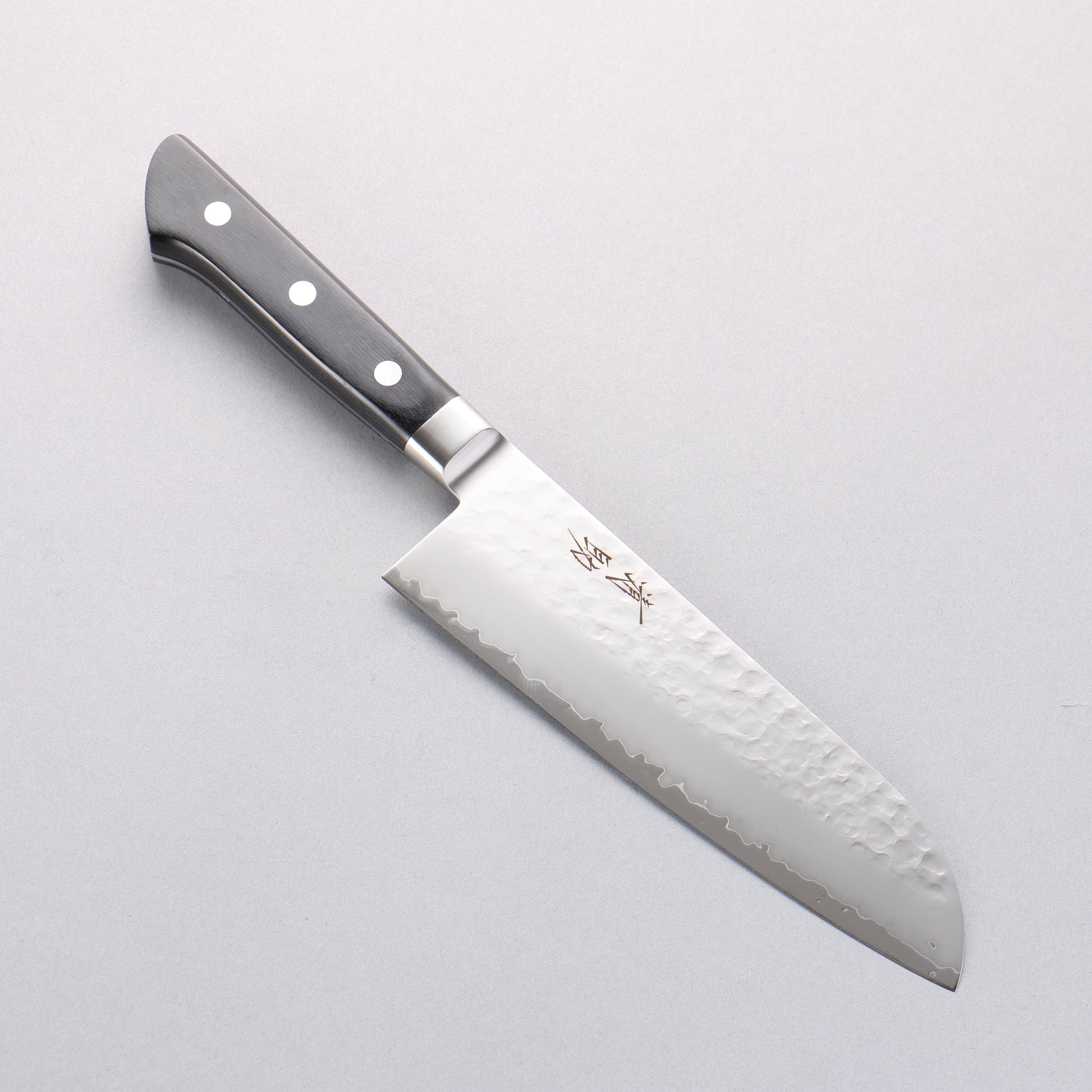 清助 V金5号 鎚目 霞研 三徳包丁 175mm 黒合板柄 - 清助刃物