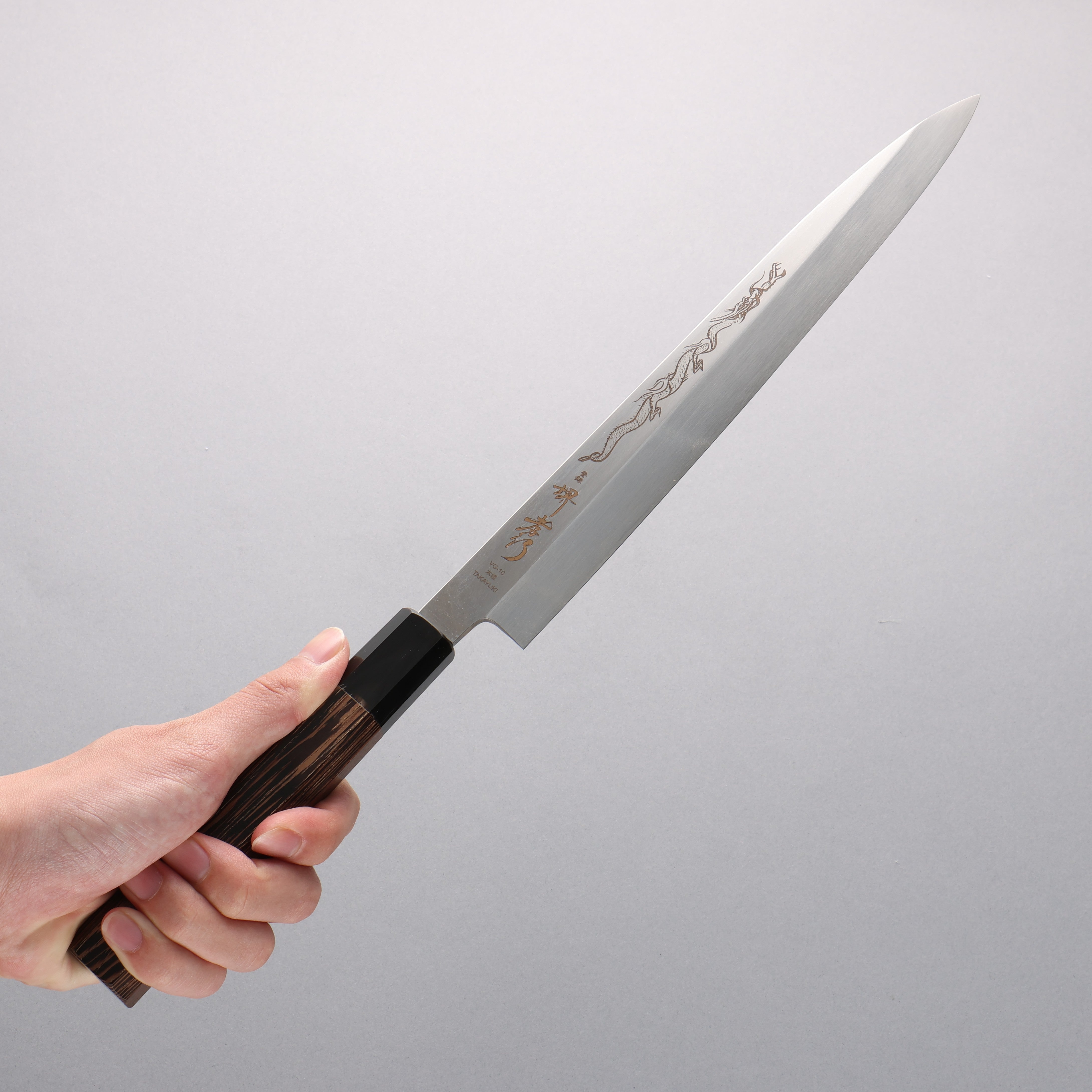 堺 孝行 本焼 V金10号 龍の彫刻入り 柳刃包丁 270mm ウエンジ柄