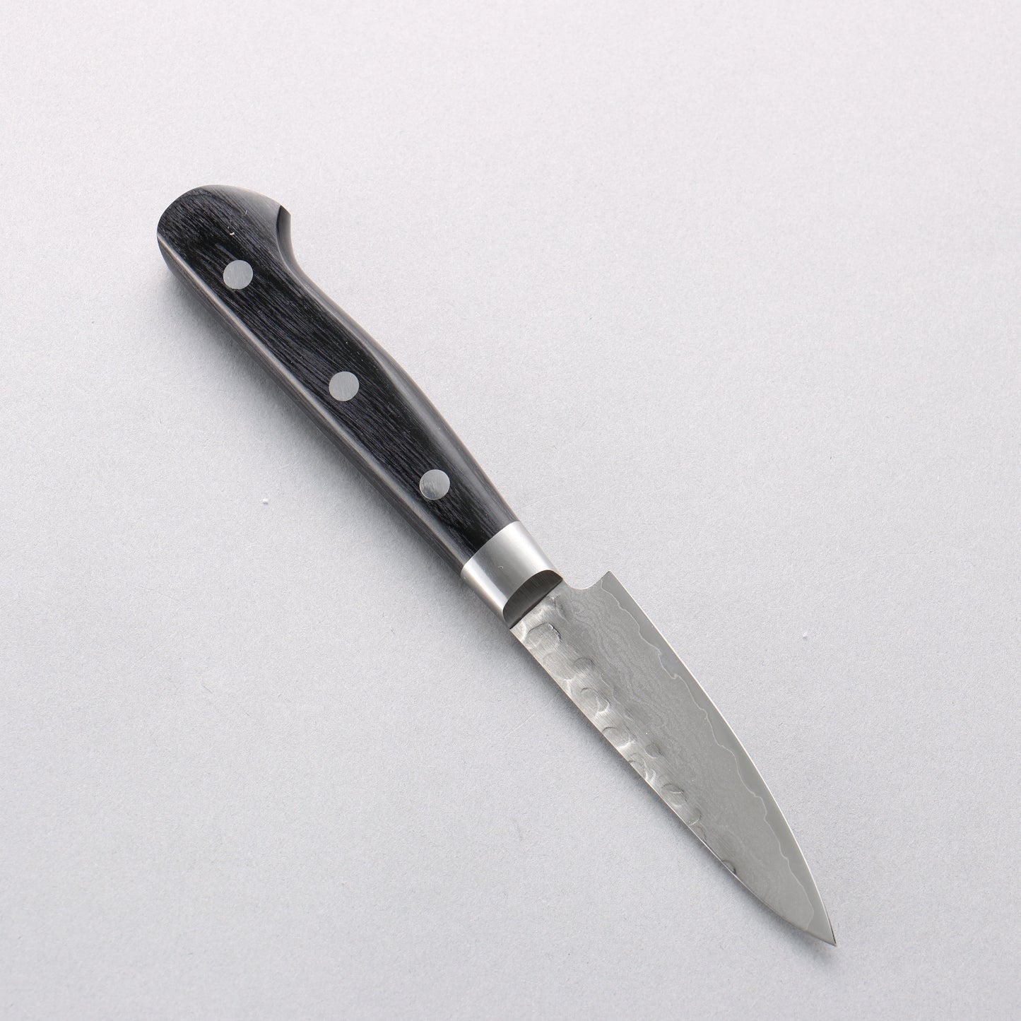 堺 孝行 V金10号 鎚目 ダマスカス 17層 パーリングナイフ 80mm 黒合板柄 - 清助刃物