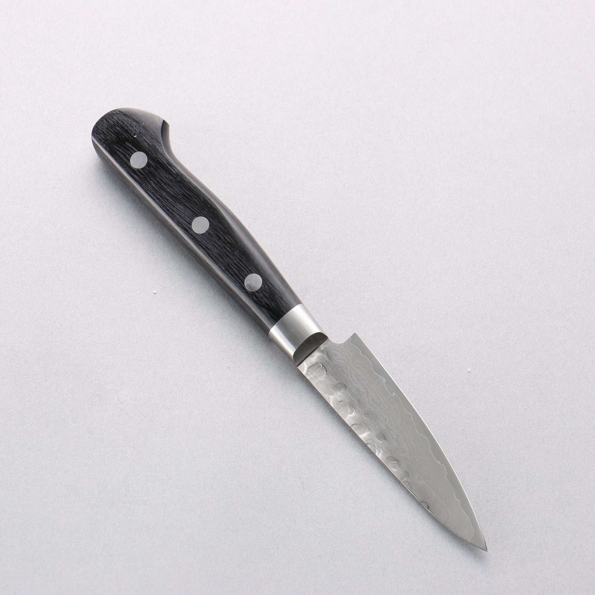 堺 孝行 V金10号 鎚目 ダマスカス 17層 パーリングナイフ 80mm 黒合板柄 - 清助刃物