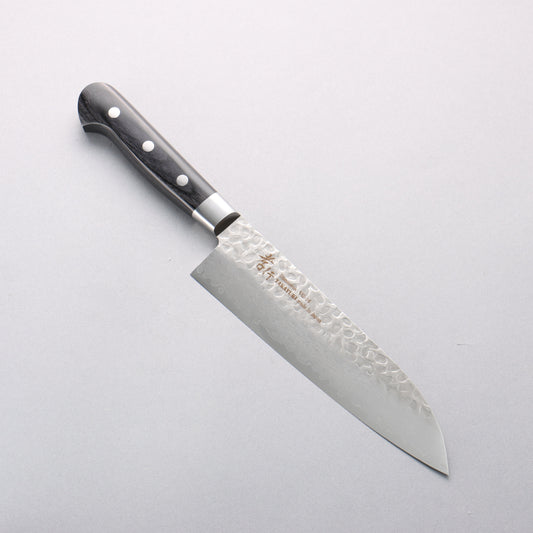 堺 孝行 V金10号 鎚目 ダマスカス 17層 三徳包丁 180mm 黒合板柄 - 清助刃物