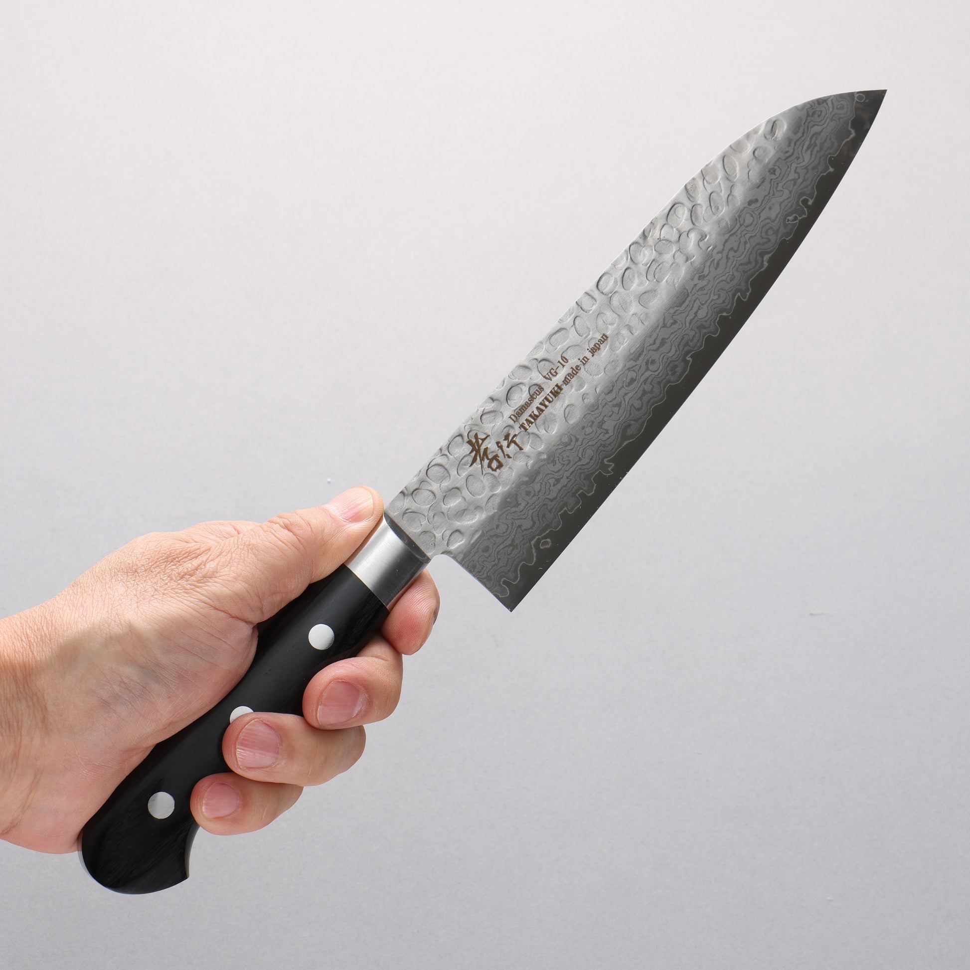 堺 孝行 V金10号 鎚目 ダマスカス 17層 三徳包丁 180mm 黒合板柄 - 清助刃物