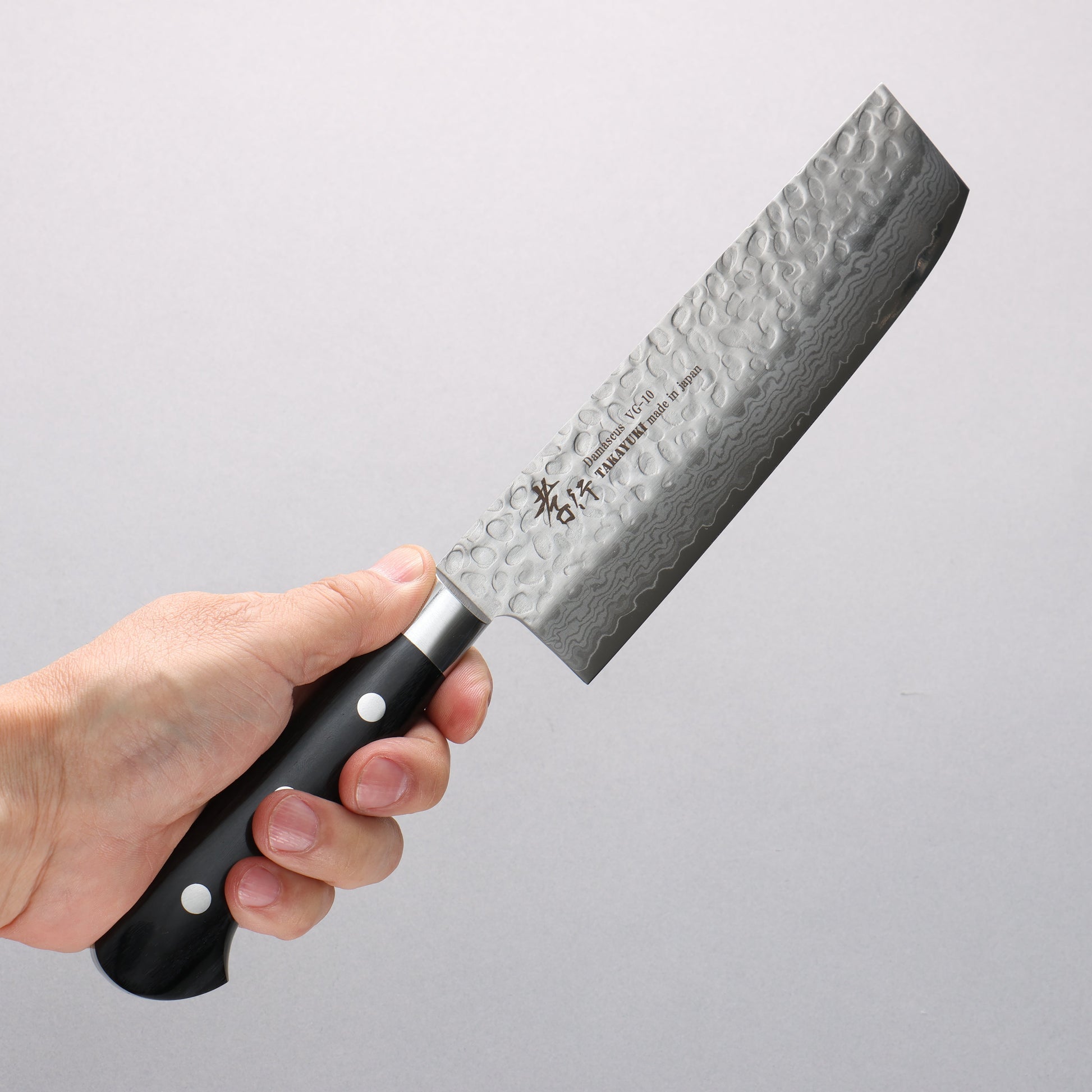 堺 孝行 V金10号 鎚目 ダマスカス 17層 菜切包丁 160mm 黒合板柄 - 清助刃物