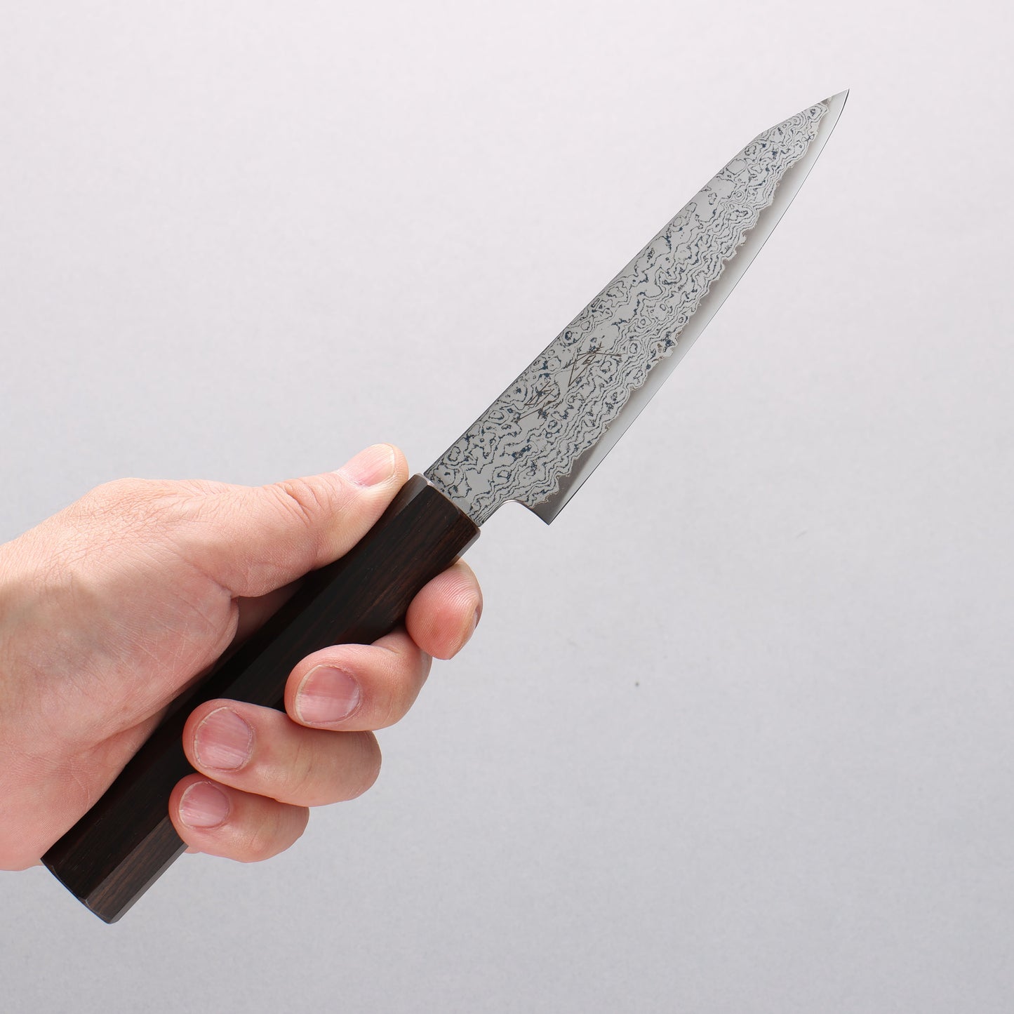 清助 V金10号 ダマスカス ペティーナイフ 120mm 黒檀柄 - 清助刃物