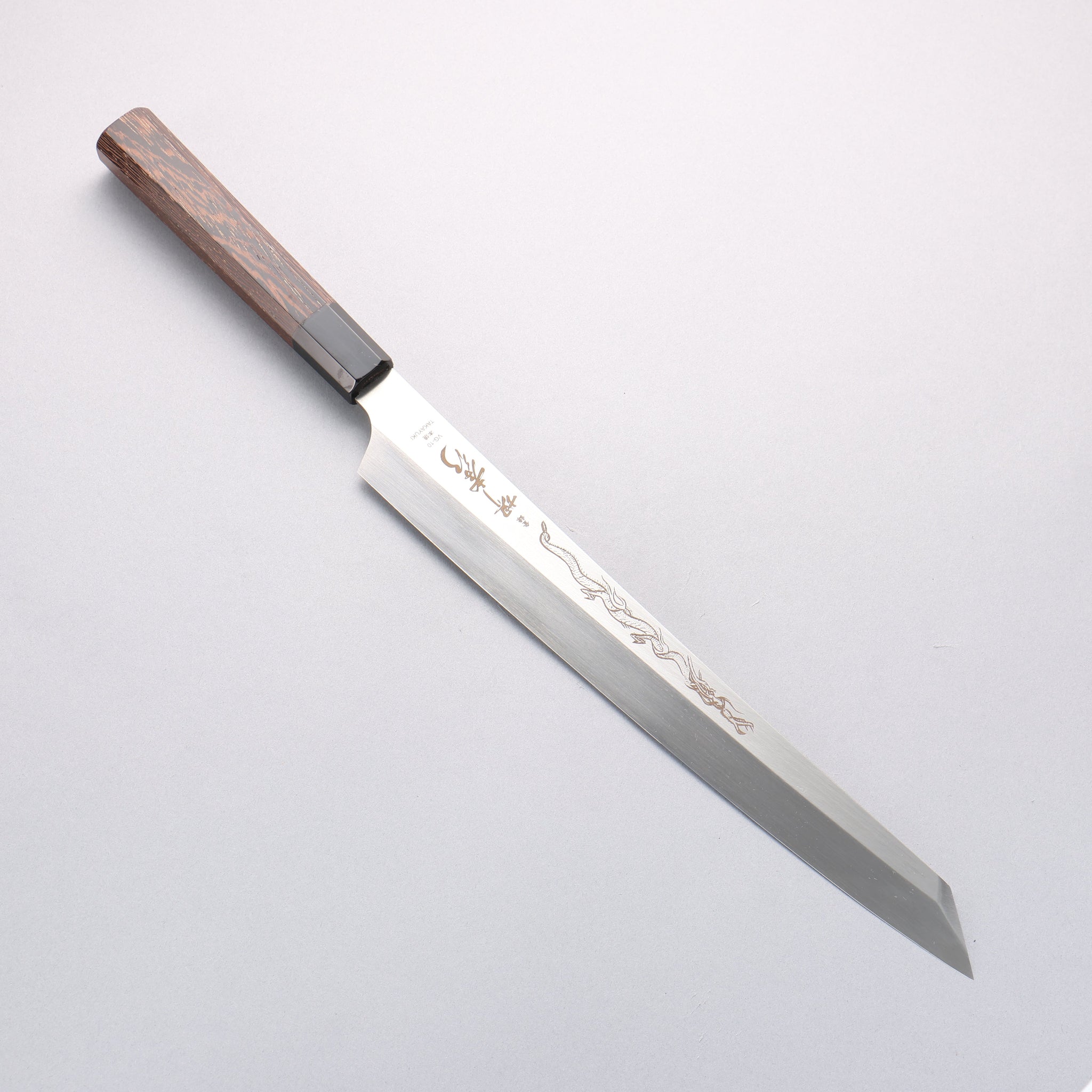 堺 孝行 本焼 V金10号 龍の彫刻入り 剣型柳刃包丁 300mm ウエンジ柄 鞘付き - 清助刃物