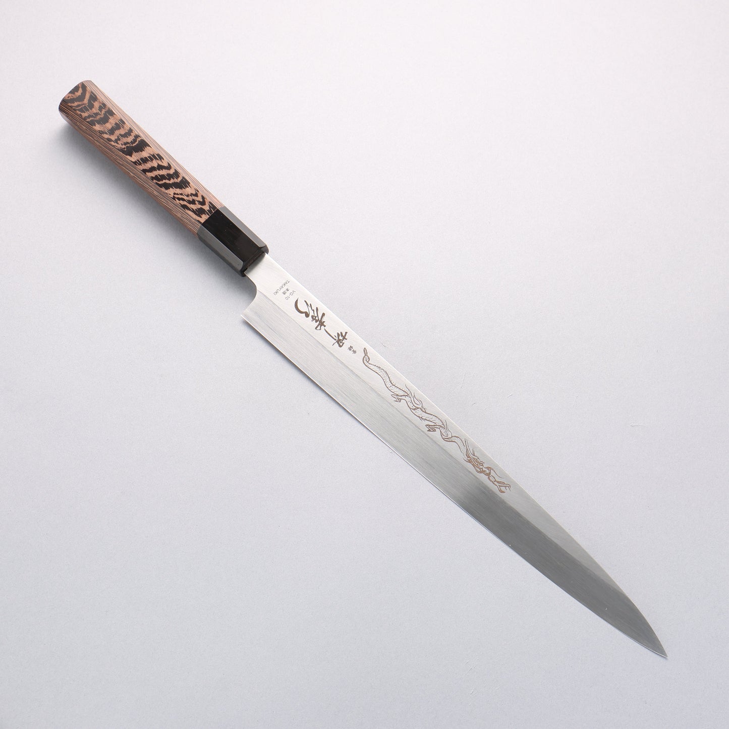 堺 孝行 本焼 V金10号 龍の彫刻入り 柳刃包丁 300mm ウエンジ柄 鞘付き - 清助刃物