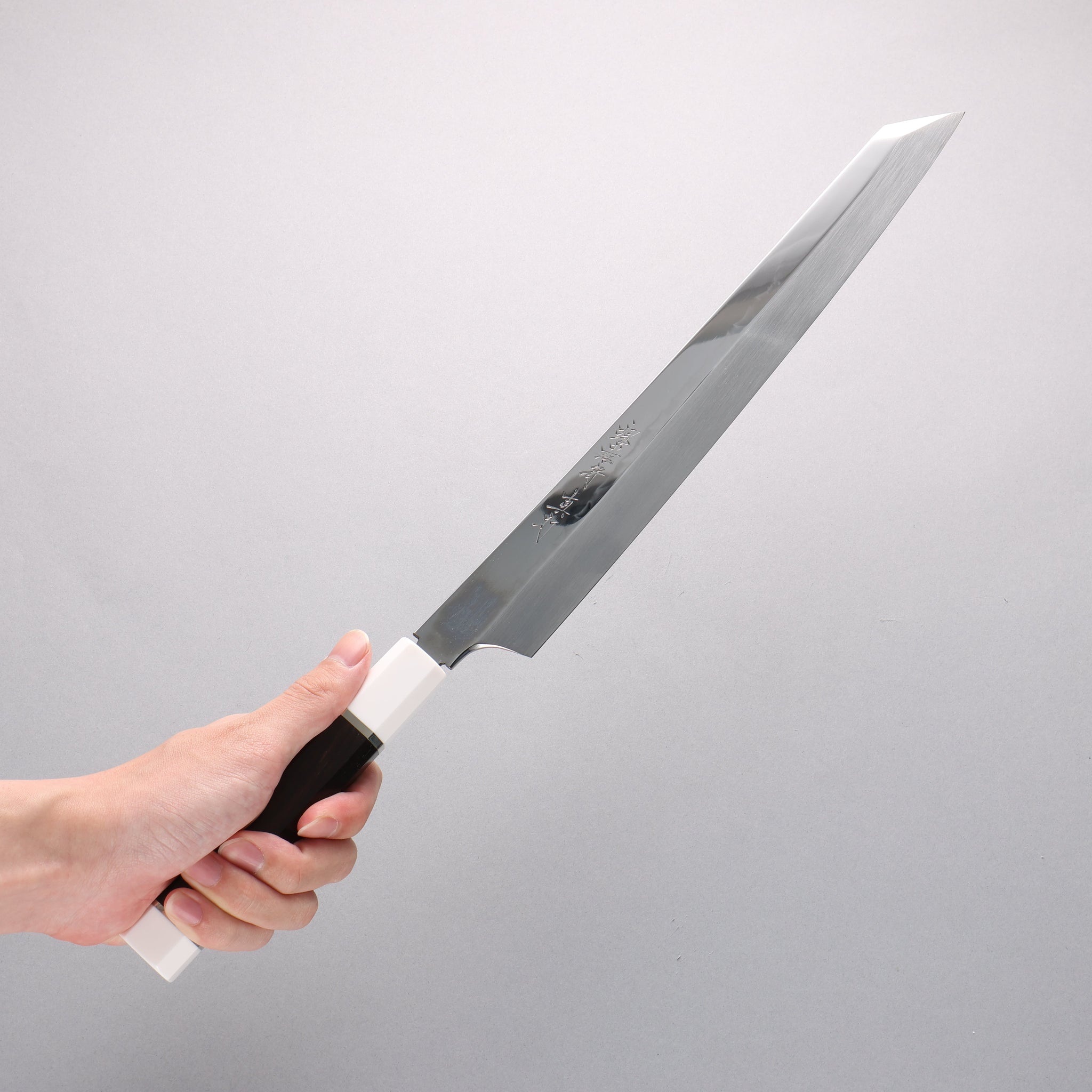 堺 孝行 真打 水本焼 白ニ鋼 鏡面仕上げ 切付柳刃包丁 300mm 鞘付き - 清助刃物