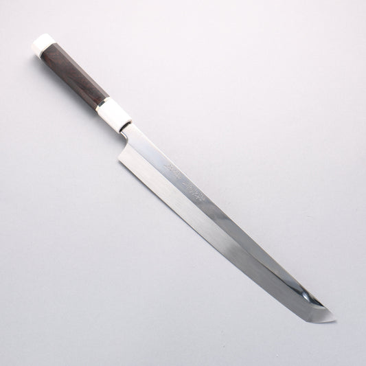 堺 孝行 影打 水本焼 白ニ鋼 鏡面仕上げ 先丸柳刃包丁 300mm 黒檀(両側水牛リング付き）柄 鞘付き - 清助刃物