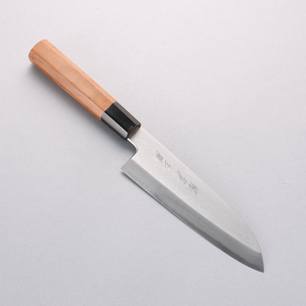 鐵泉 山塚作 玉鋼 ダマスカス 三徳包丁 165mm 山桜柄 – 清助刃物 Japan