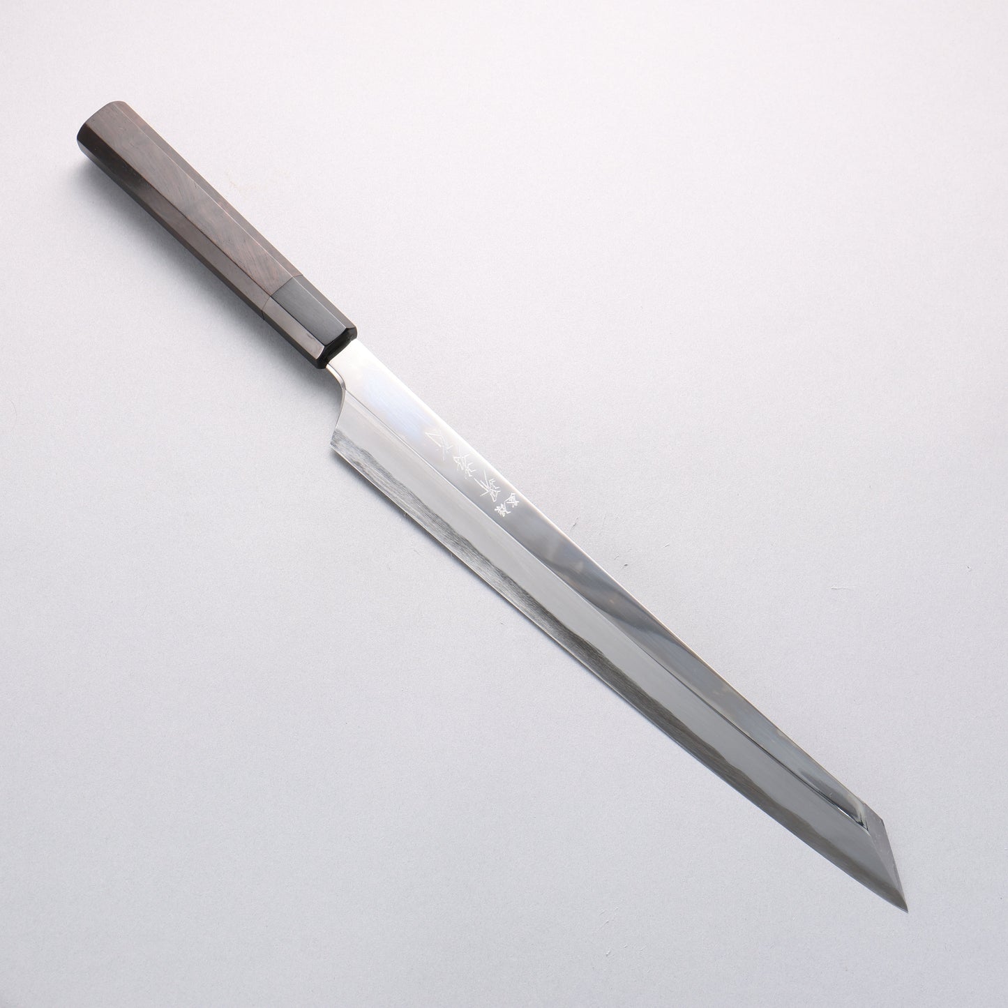 堺 孝行 飛燕 青ニ鋼 鏡面仕上げ 剣型柳刃包丁 300mm 黒檀柄 鞘付き - 清助刃物