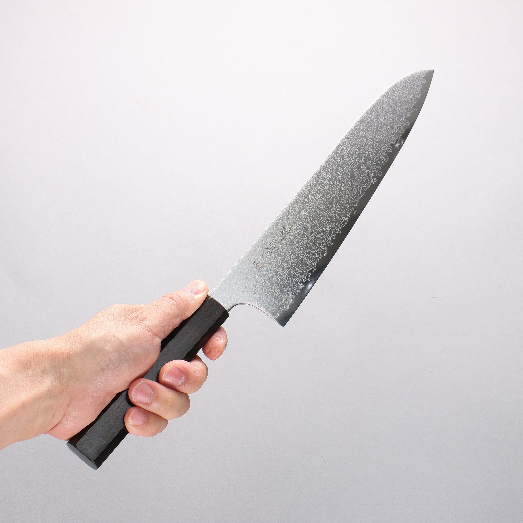 清助 SG2 ダマスカス 磨き仕上げ 牛刀包丁 240mm 黒檀柄 - 清助刃物