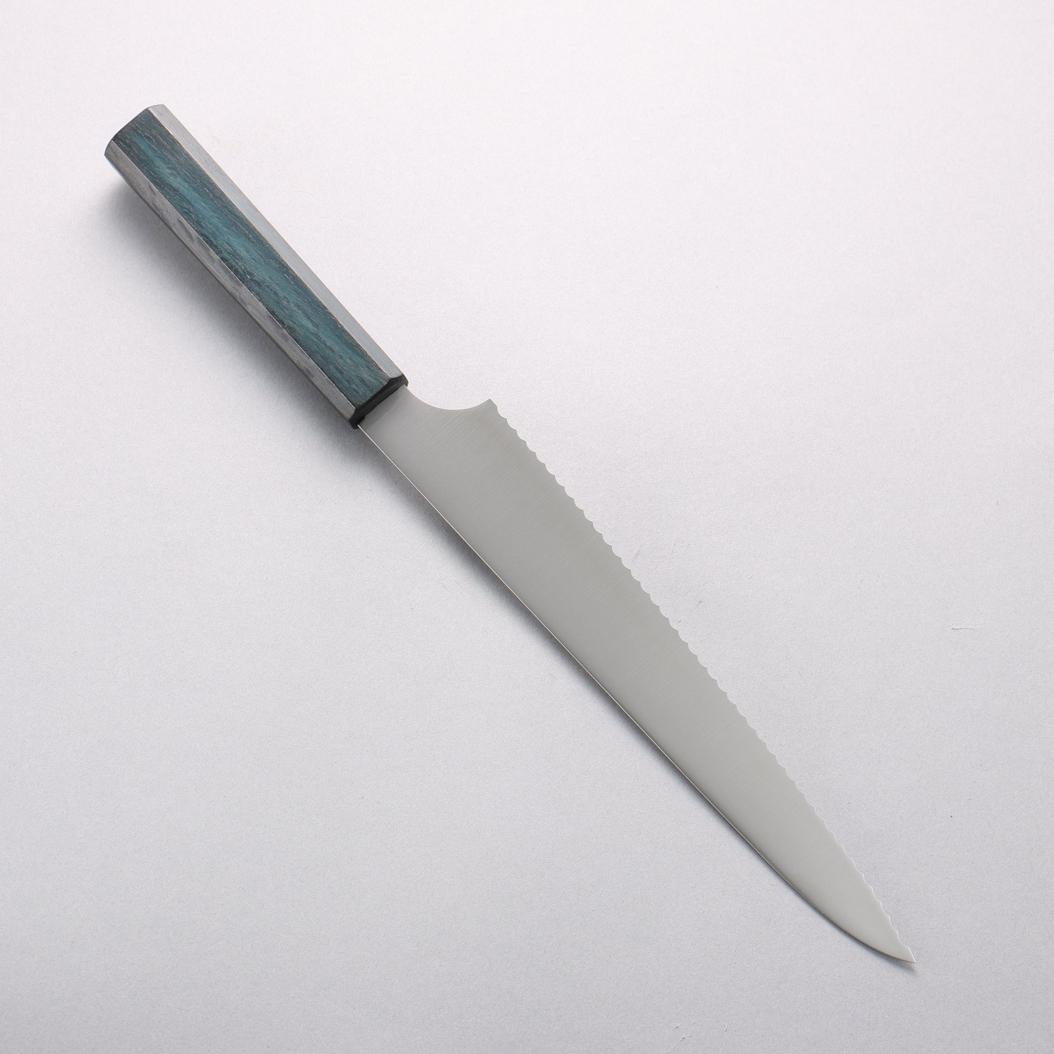 清助 ステンレス鋼 パン切り包丁 240mm 樫 （藍染め）柄 - 清助刃物