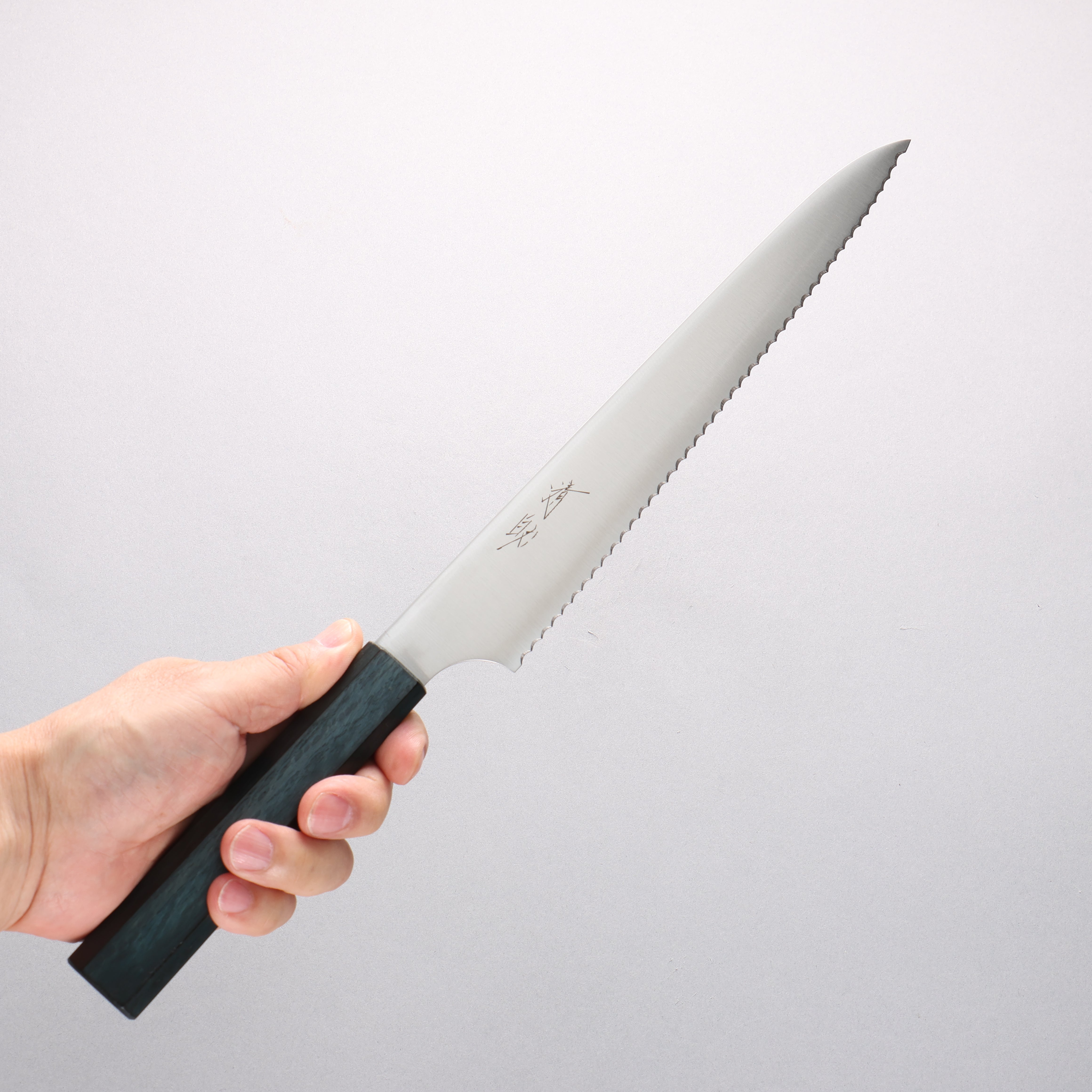 清助 ステンレス鋼 パン切り包丁 240mm 樫 （藍染め）柄 - 清助刃物