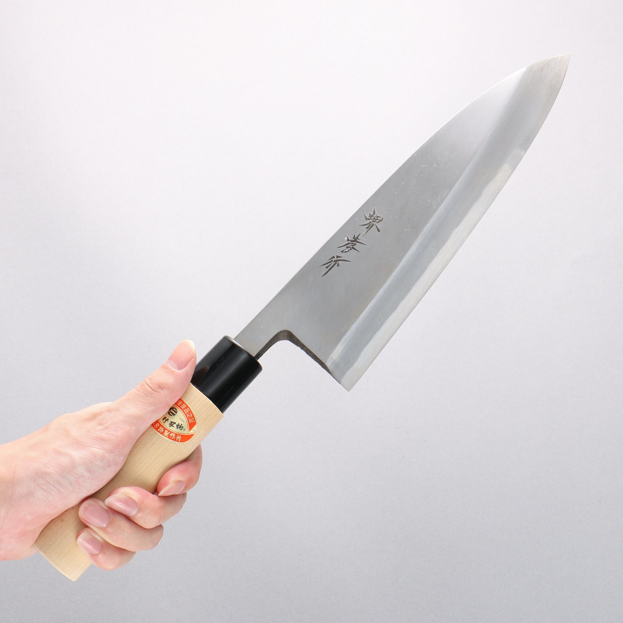 堺 孝行 霞研 白鋼 出刃包丁 225mm 朴柄 - 清助刃物