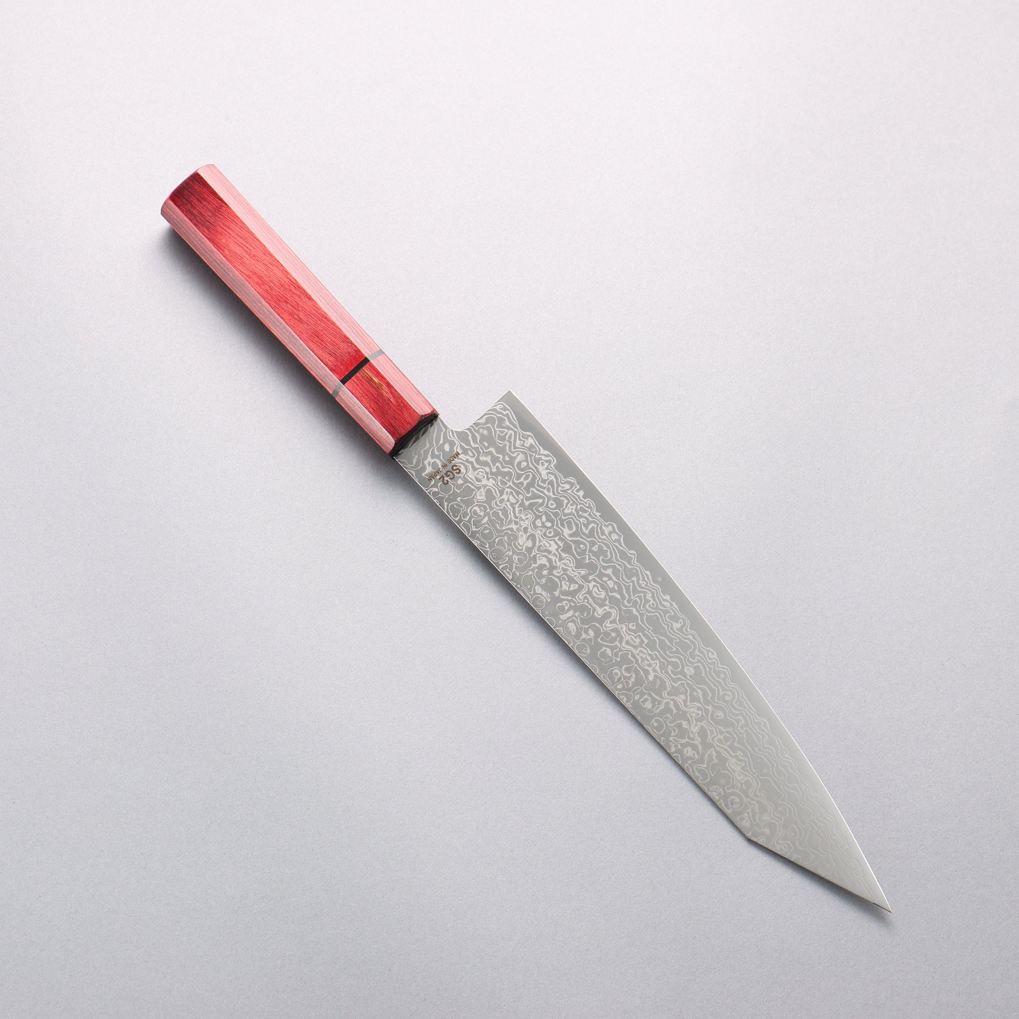 樋口 SG2 ダマスカス 磨き仕上げ 切付牛刀包丁 210mm 赤合板柄 - 清助刃物