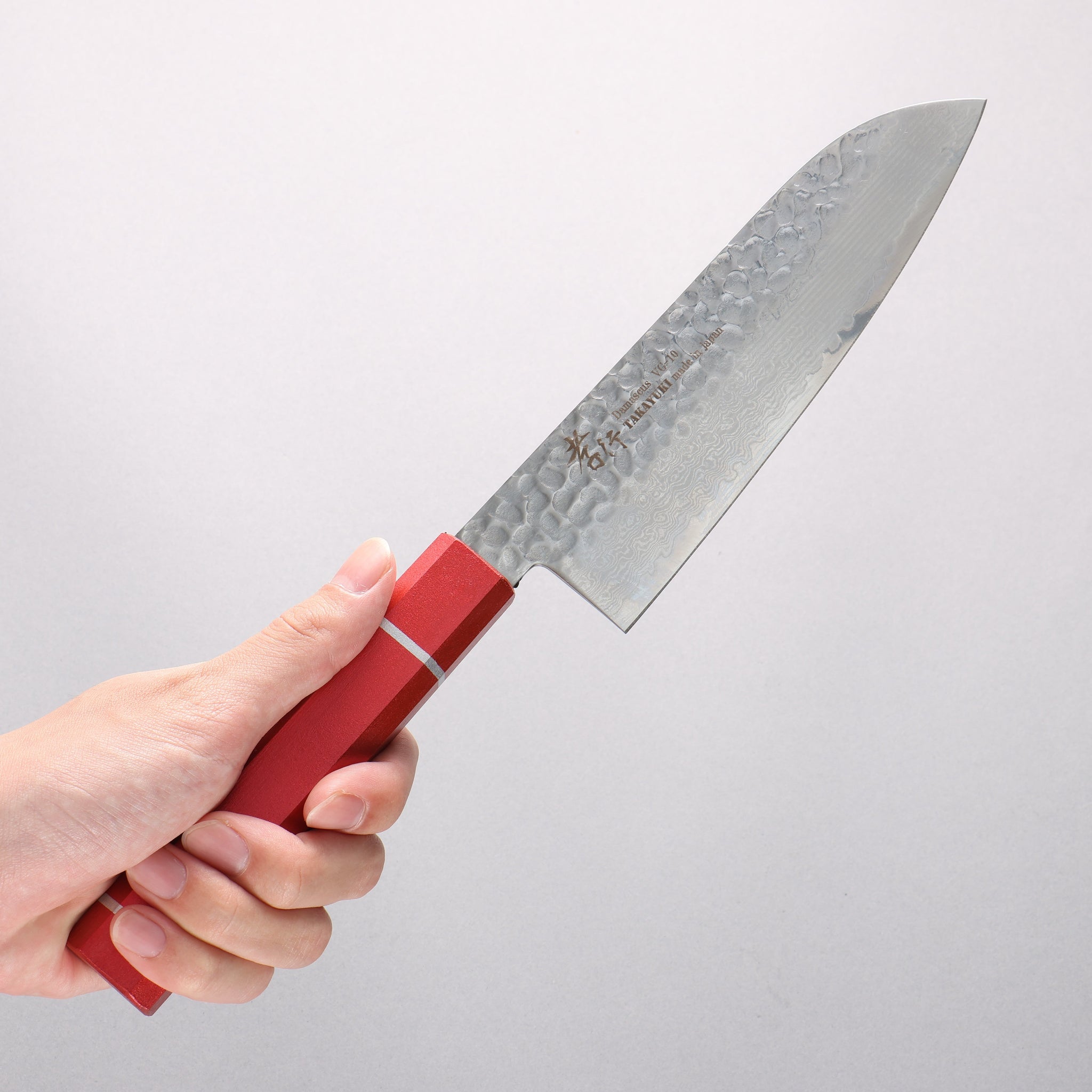 堺 孝行 V金10号 33層ダマスカス 三徳包丁 170mm 樫の木漆塗り(皇赤)柄 - 清助刃物