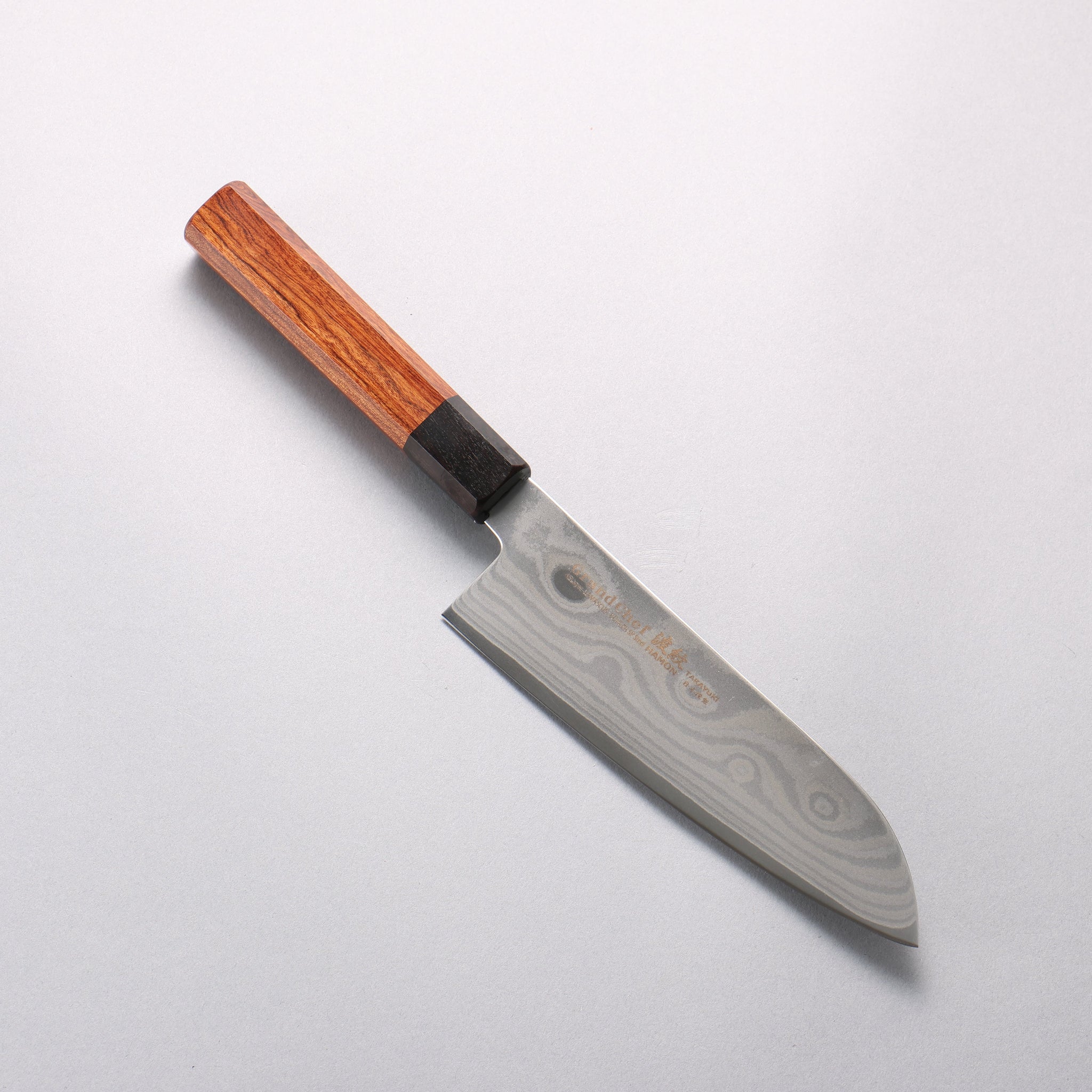 堺 孝行 グランドシェフ 波紋 Böhler SP スチール 45層ダマスカス 三徳包丁 170mm 紫檀 (口輪：黒合板)柄 - 清助刃物