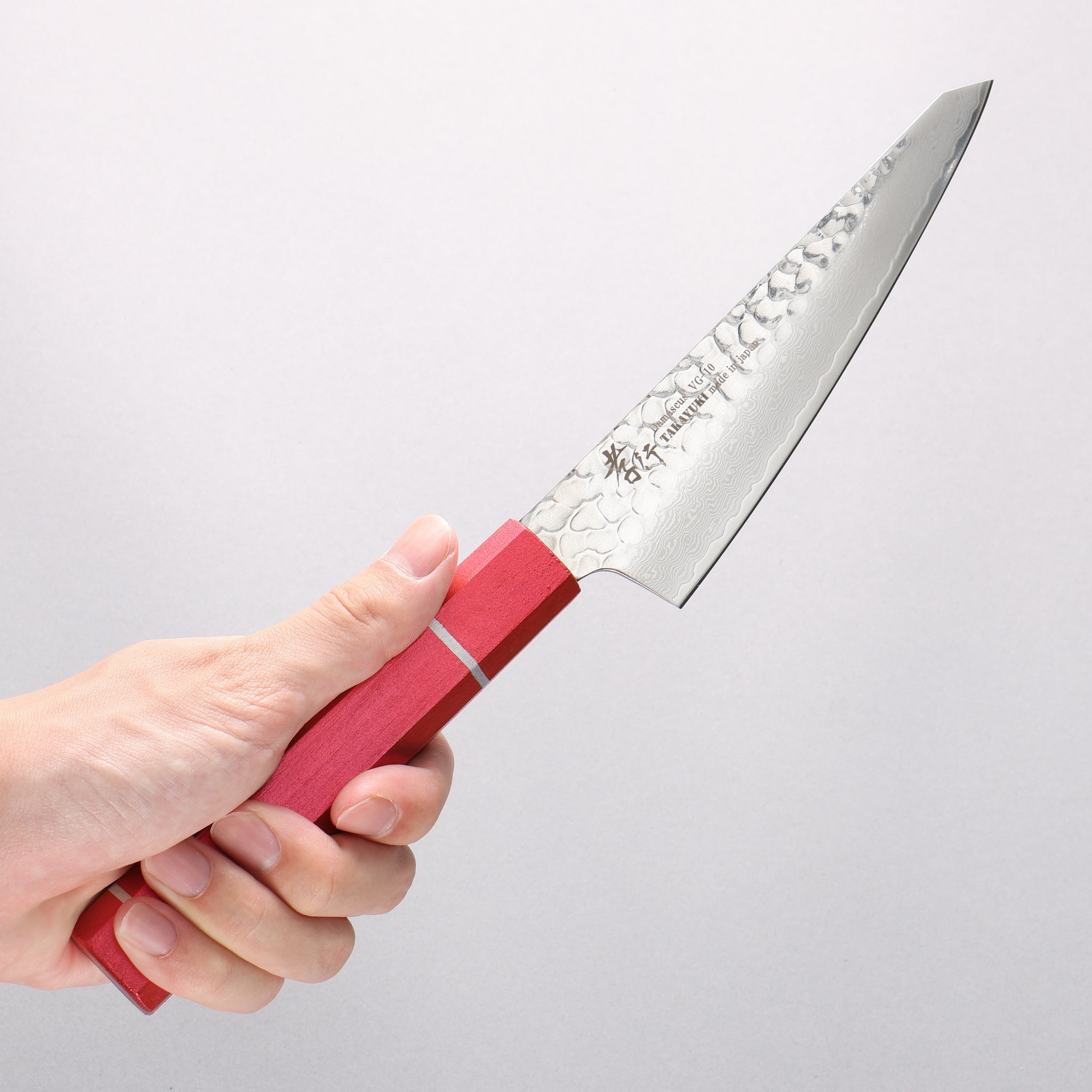 堺 孝行 V金10号 33層ダマスカス サバキ包丁 150mm 樫の木漆塗り(皇赤)柄 - 清助刃物