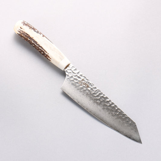 堺 孝行 V金10号 33層ダマスカス 剣型三徳包丁 160mm 牛骨柄 鞘付き - 清助刃物