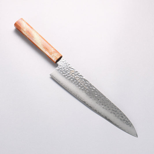 堺 孝行 V金10号 33層ダマスカス 牛刀包丁 240mm 樫の木漆塗り(星連)柄 - 清助刃物