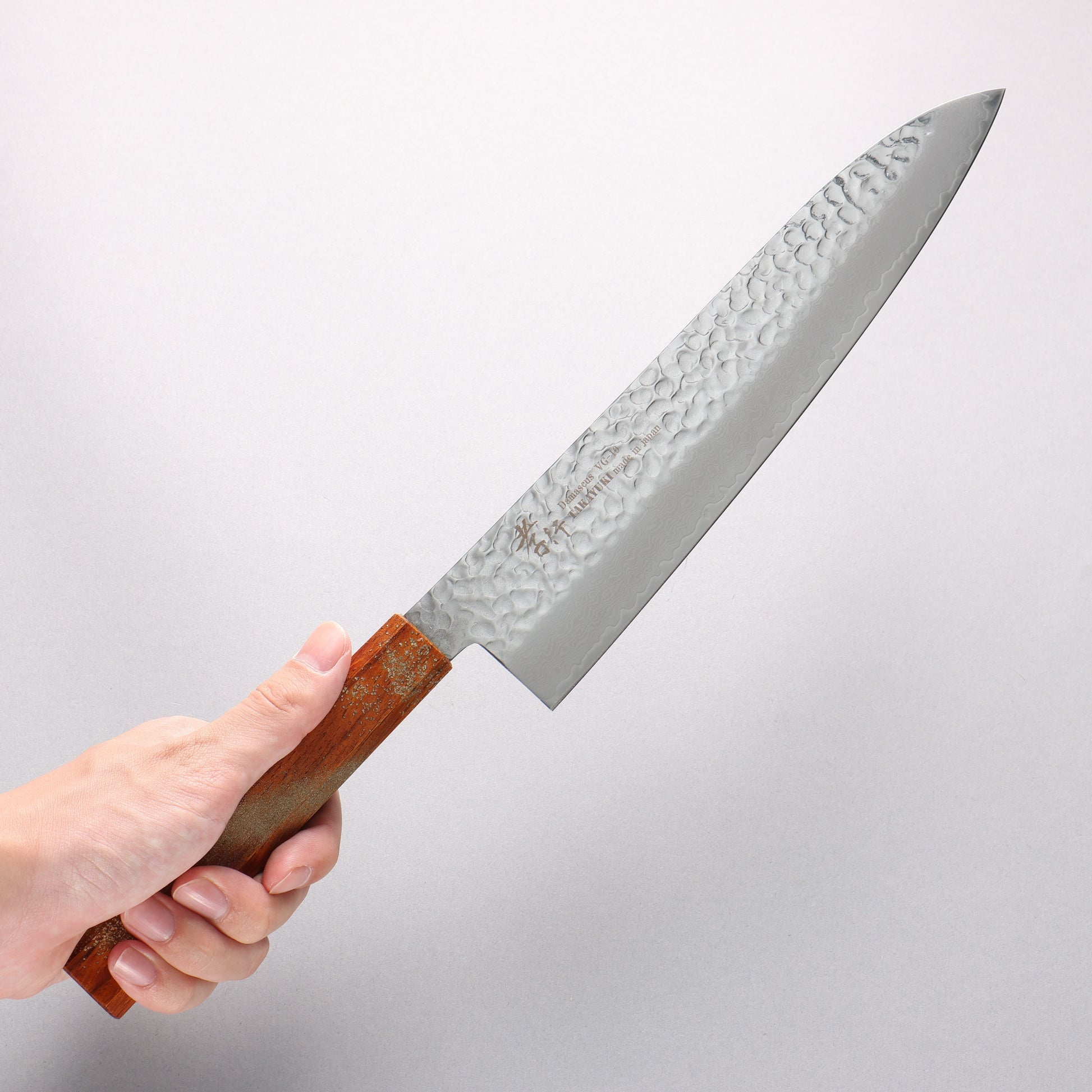 堺 孝行 V金10号 33層ダマスカス 牛刀包丁 240mm 樫の木漆塗り(星連)柄 - 清助刃物