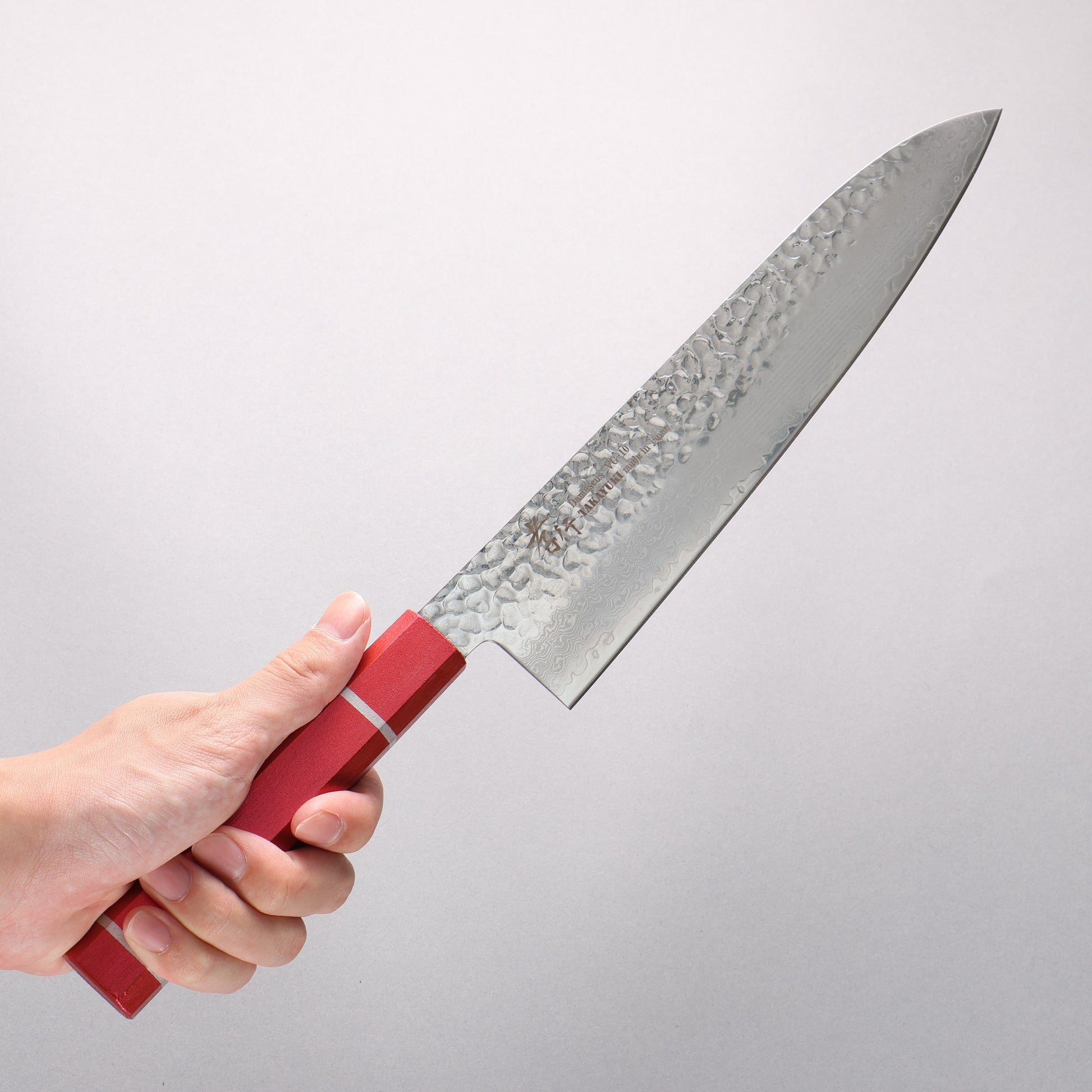 堺 孝行 V金10号 33層ダマスカス 牛刀包丁 240mm 樫の木漆塗り(皇赤)柄 - 清助刃物