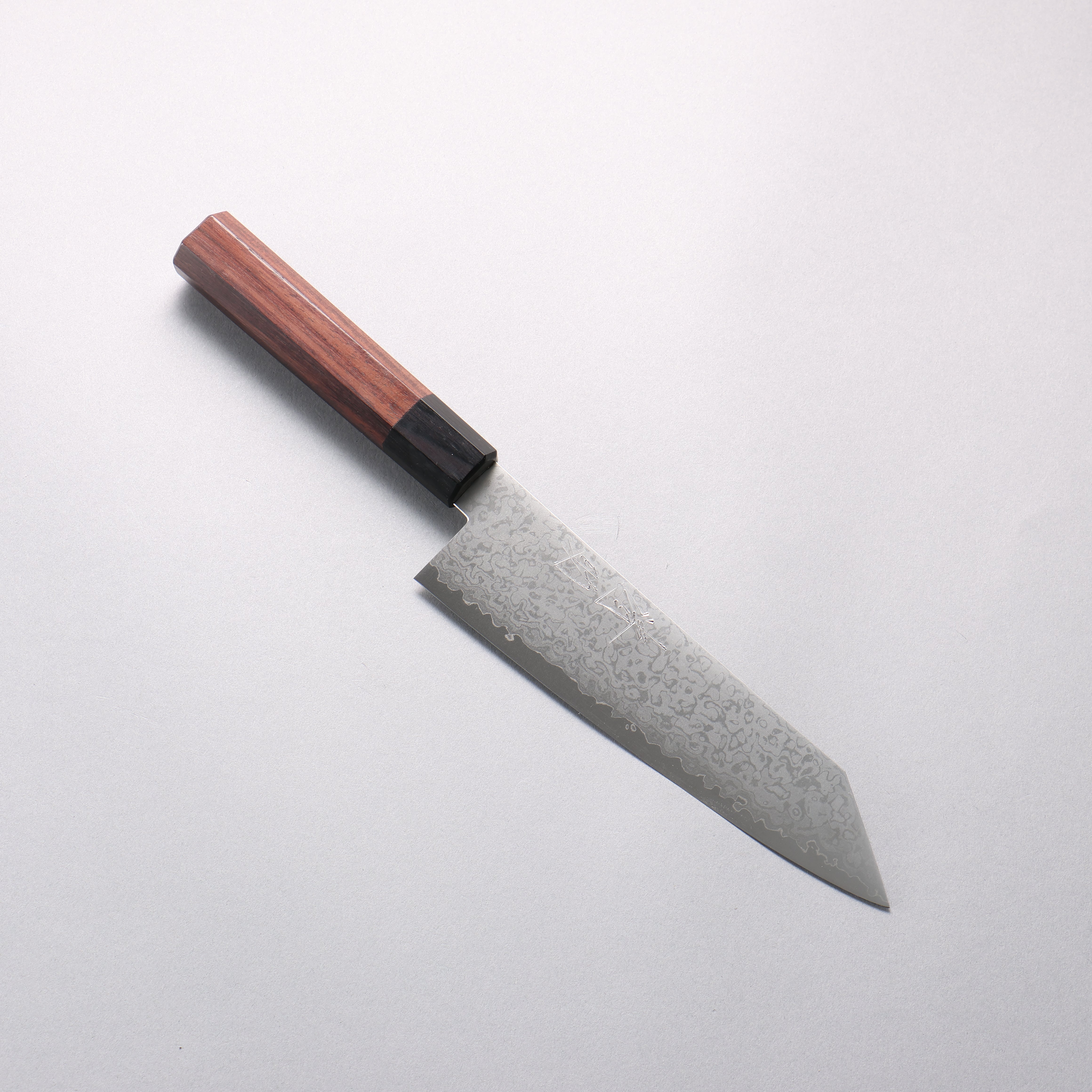 清助 V金10号 8層ダマスカス 切付三徳包丁 180mm 紫檀 (口輪：黒合板)柄 - 清助刃物