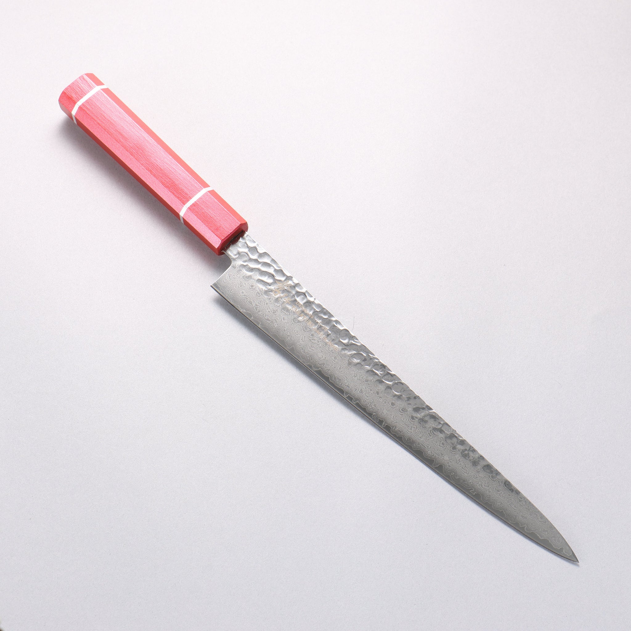 堺 孝行 V金10号 33層ダマスカス 筋引包丁 240mm 樫の木漆塗り(皇赤)柄 - 清助刃物