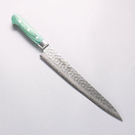 堺 孝行 V金10号 17層ダマスカス 筋引包丁 240mm 緑合板柄 - 清助刃物