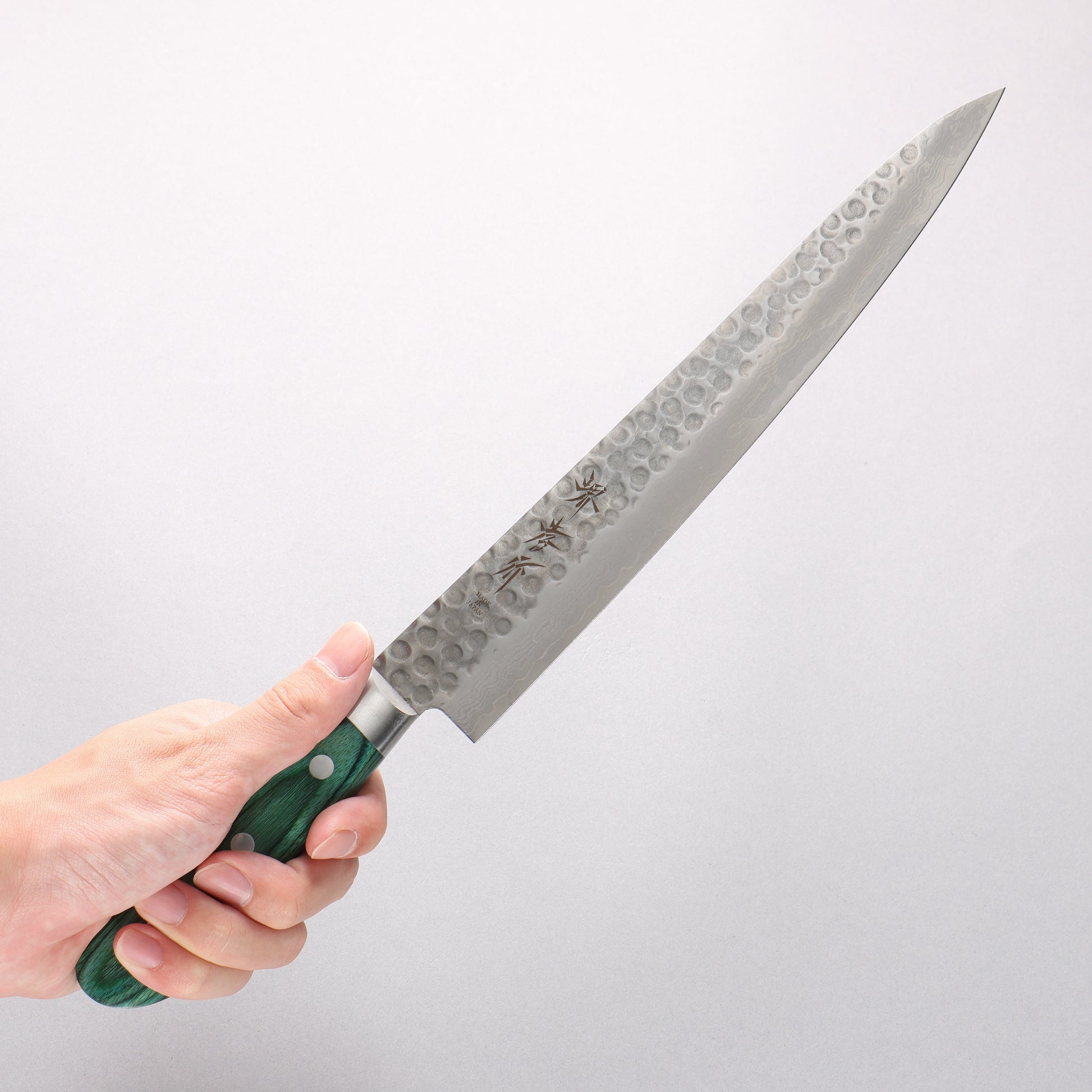 堺 孝行 V金10号 17層ダマスカス 筋引包丁 240mm 緑合板柄 - 清助刃物