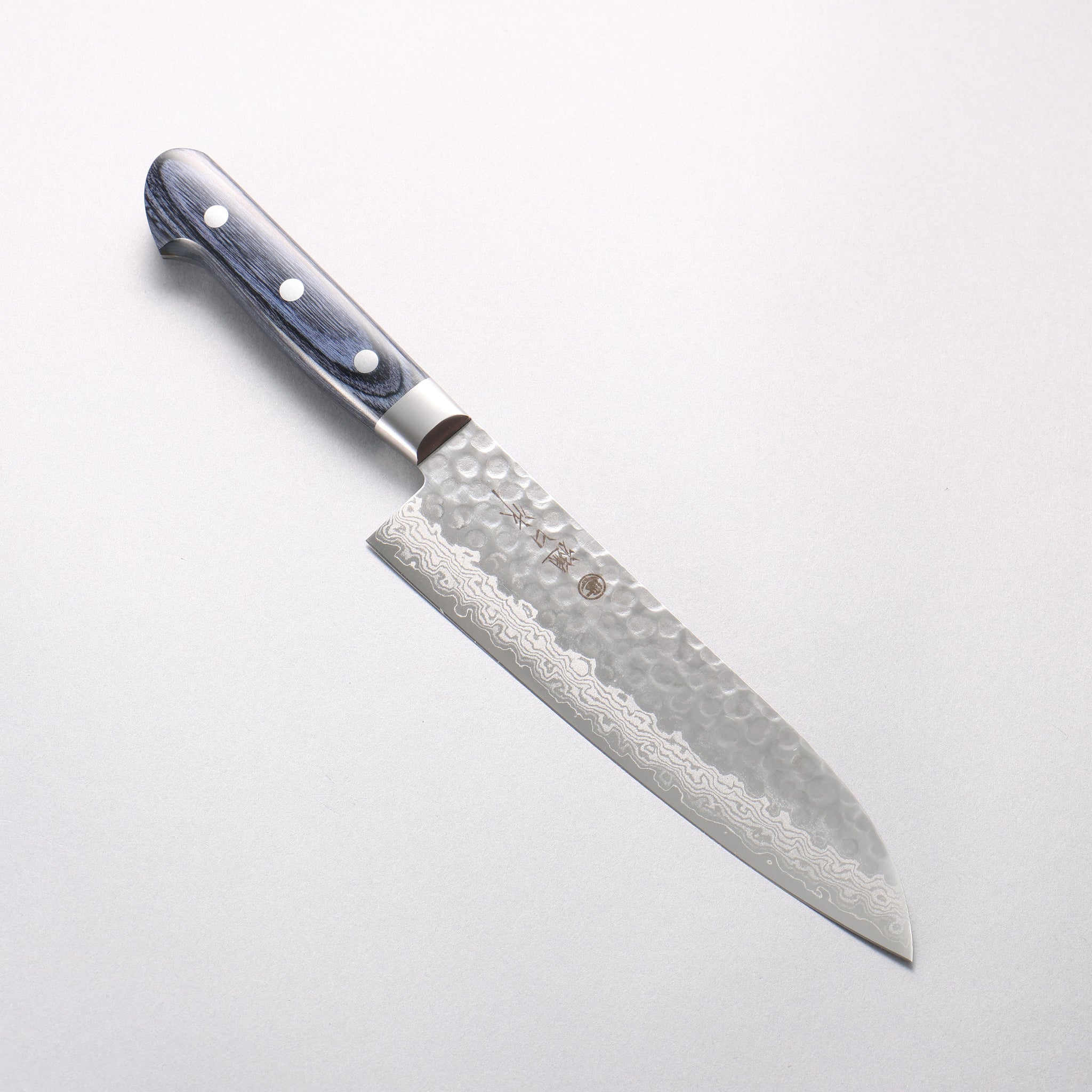 樋口 V金10号 鎚目 ダマスカス 三徳包丁 180mm 青合板柄 - 清助刃物