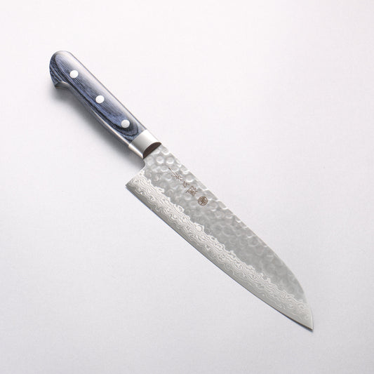 樋口 V金10号 鎚目 ダマスカス 三徳包丁 180mm 青合板柄 - 清助刃物