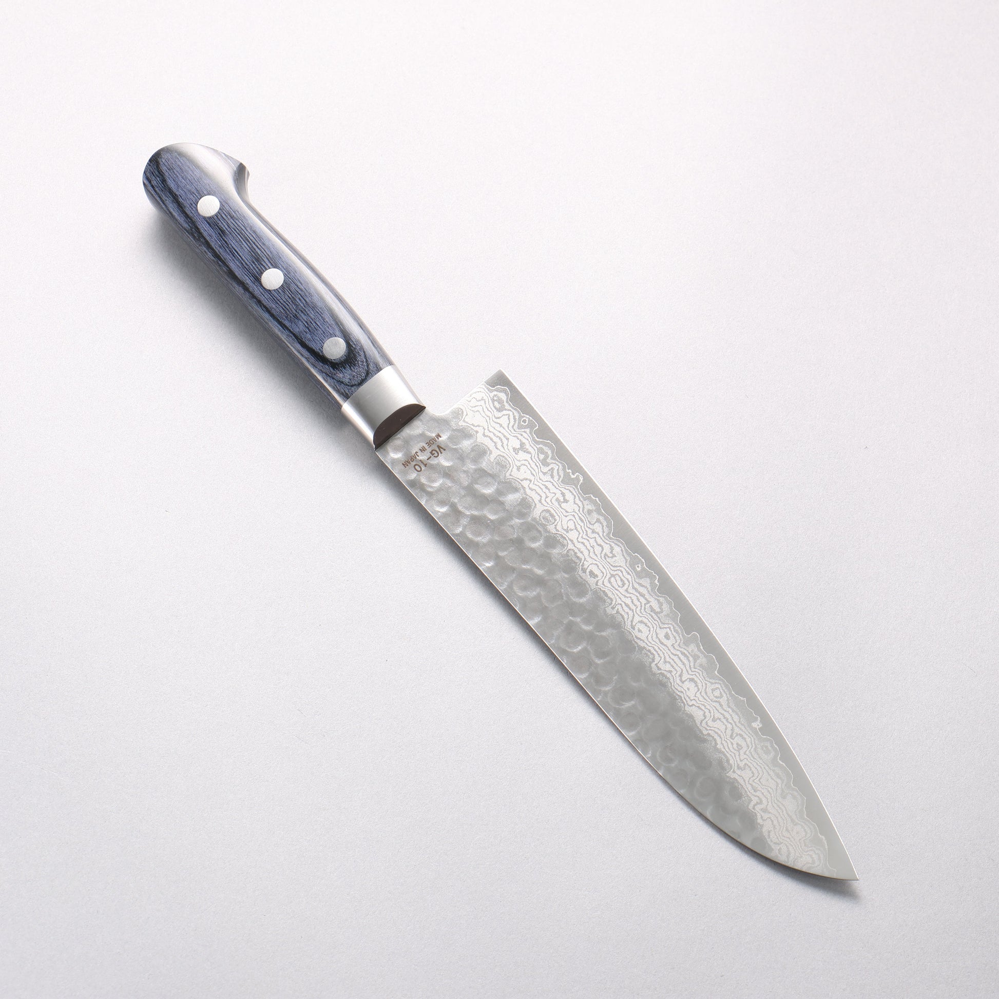 樋口 V金10号 鎚目 ダマスカス 三徳包丁 180mm 青合板柄 - 清助刃物