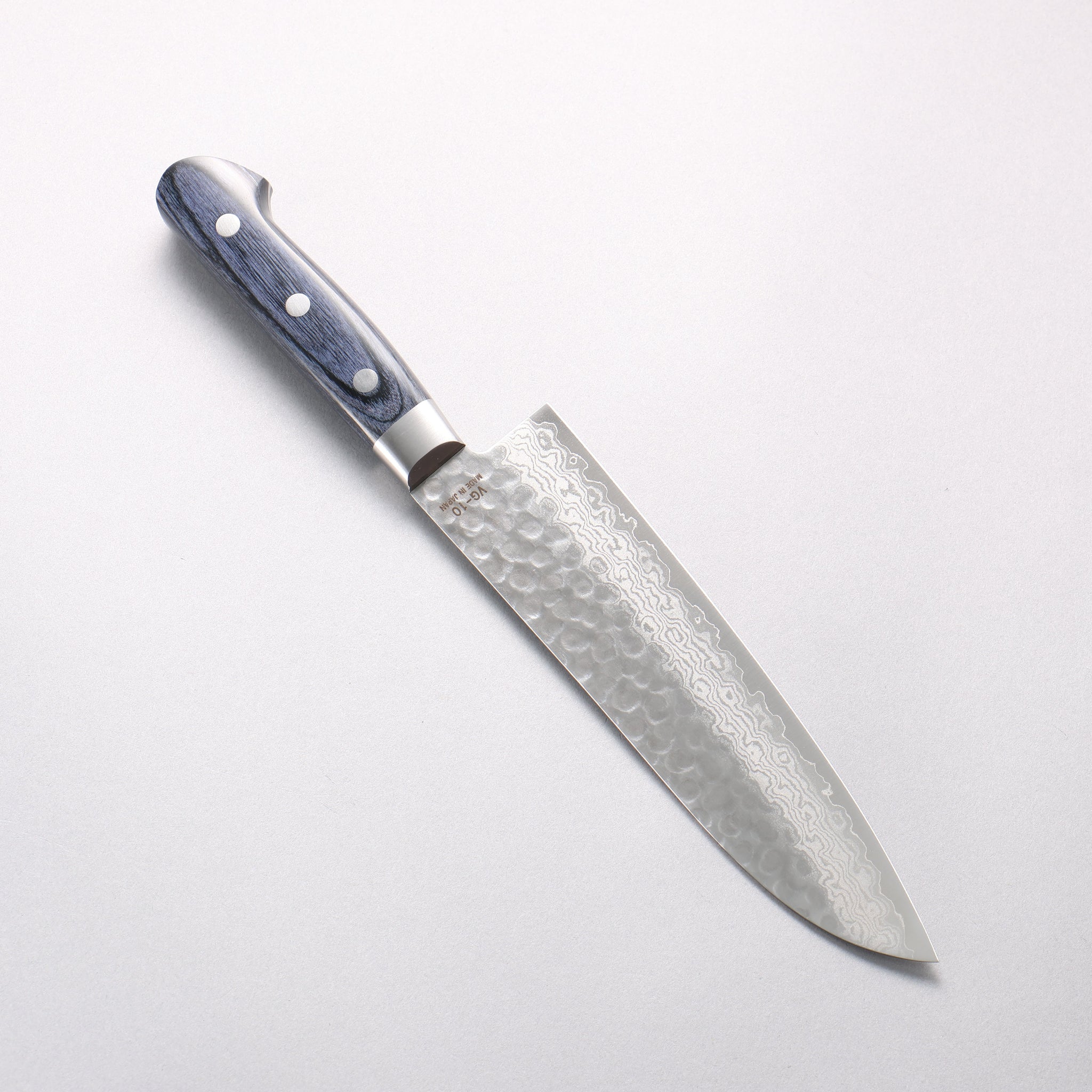 樋口 V金10号 鎚目 ダマスカス 三徳包丁 180mm 青合板柄 - 清助刃物