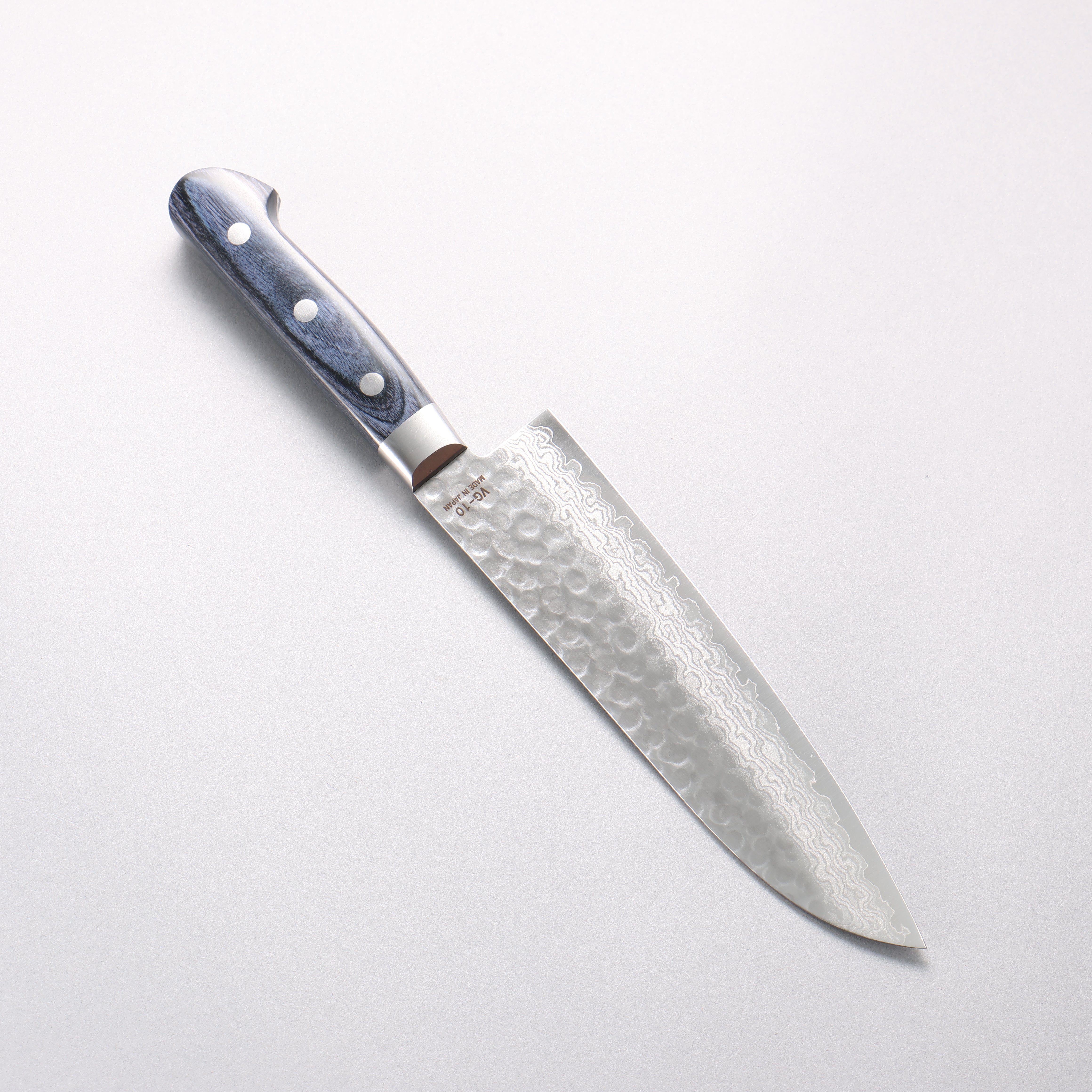 樋口 V金10号 鎚目 ダマスカス 三徳包丁 180mm 合板 (紺色)柄 - 清助刃物