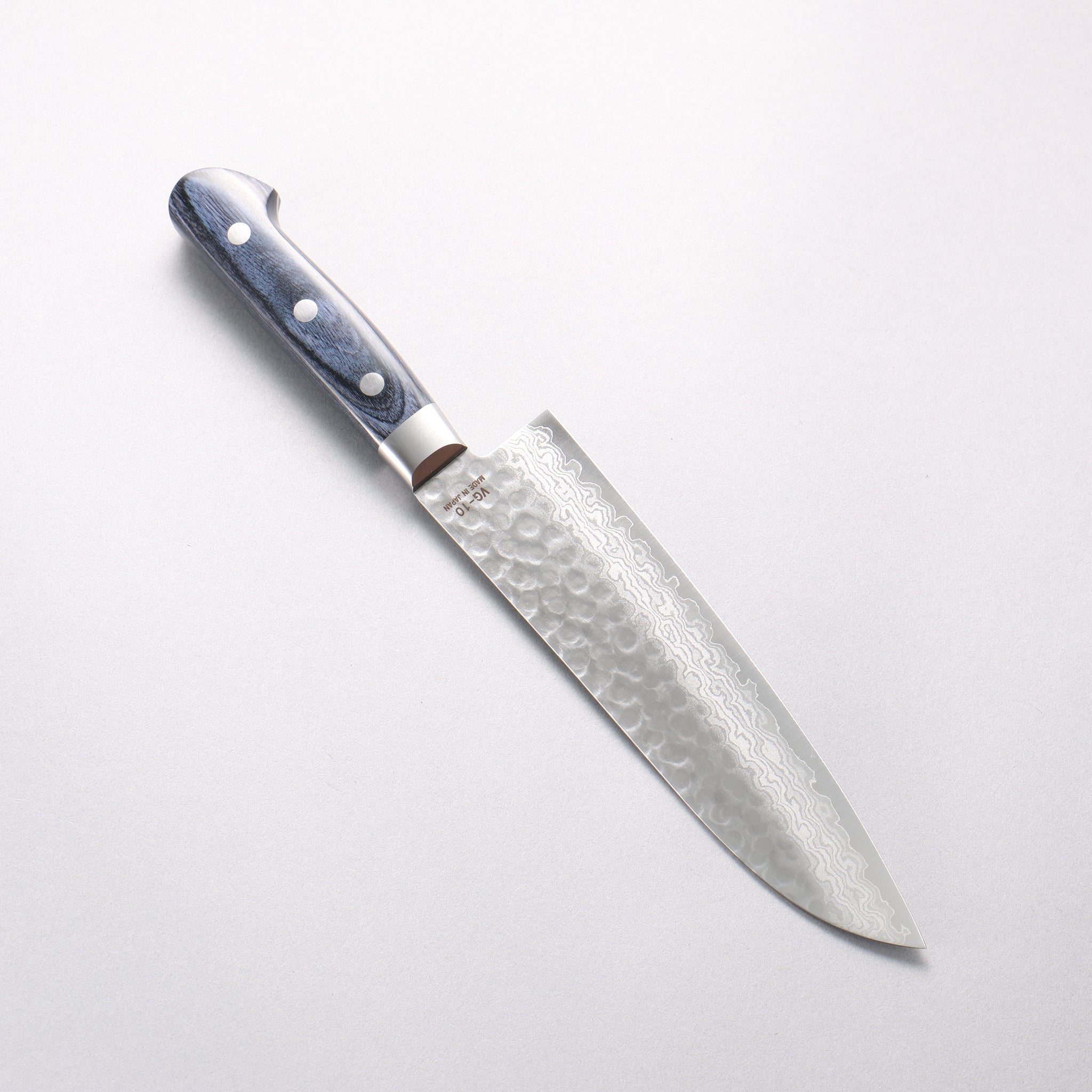 樋口 V金10号 鎚目 ダマスカス 三徳包丁 180mm 合板 (紺色)柄 - 清助刃物
