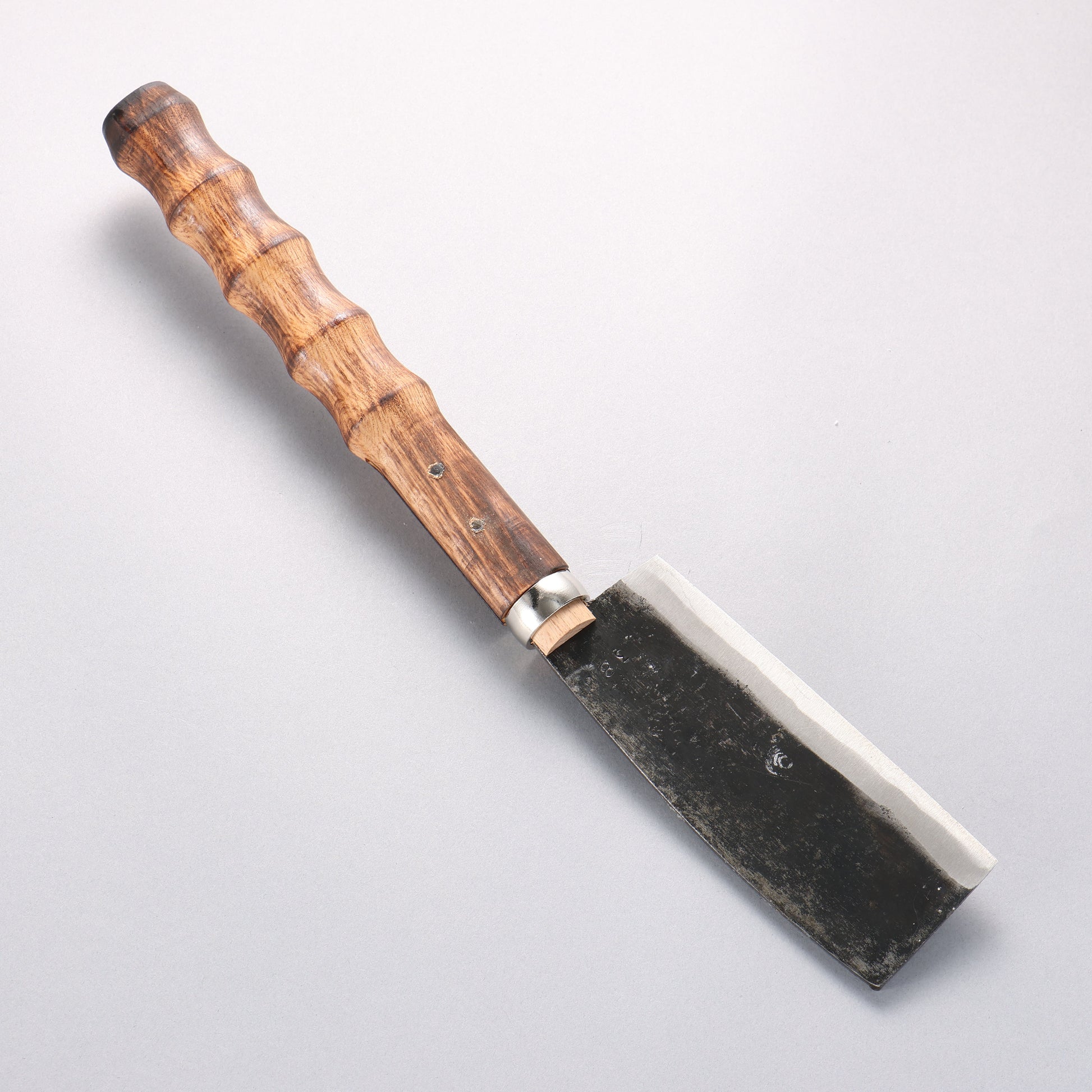 堺 孝行 炭素鋼 黒仕上げ エビ鉈 (石突き無し) 天然木柄 150mm - 清助刃物