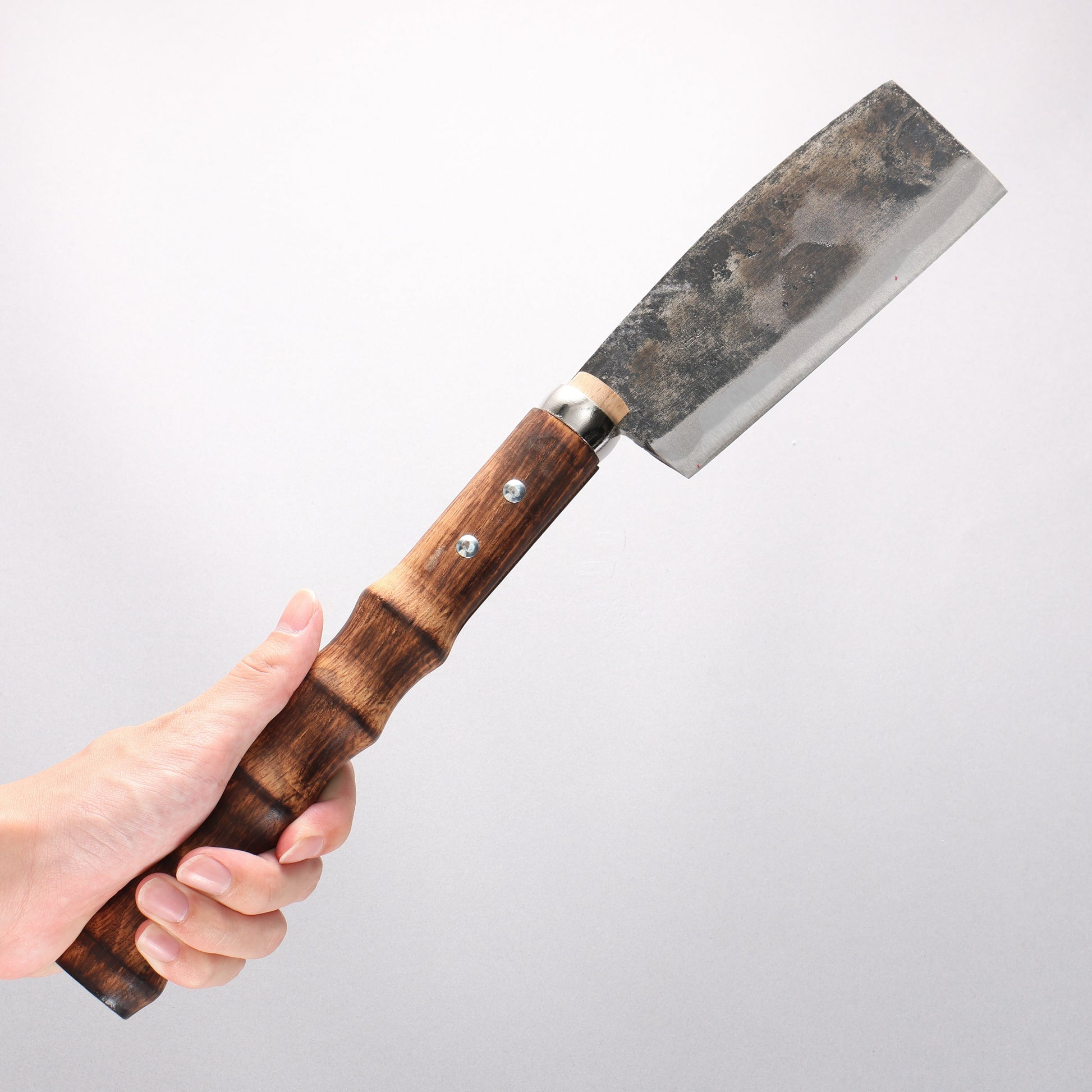堺 孝行 炭素鋼 黒仕上げ エビ鉈 (石突き無し) 天然木柄 150mm - 清助刃物