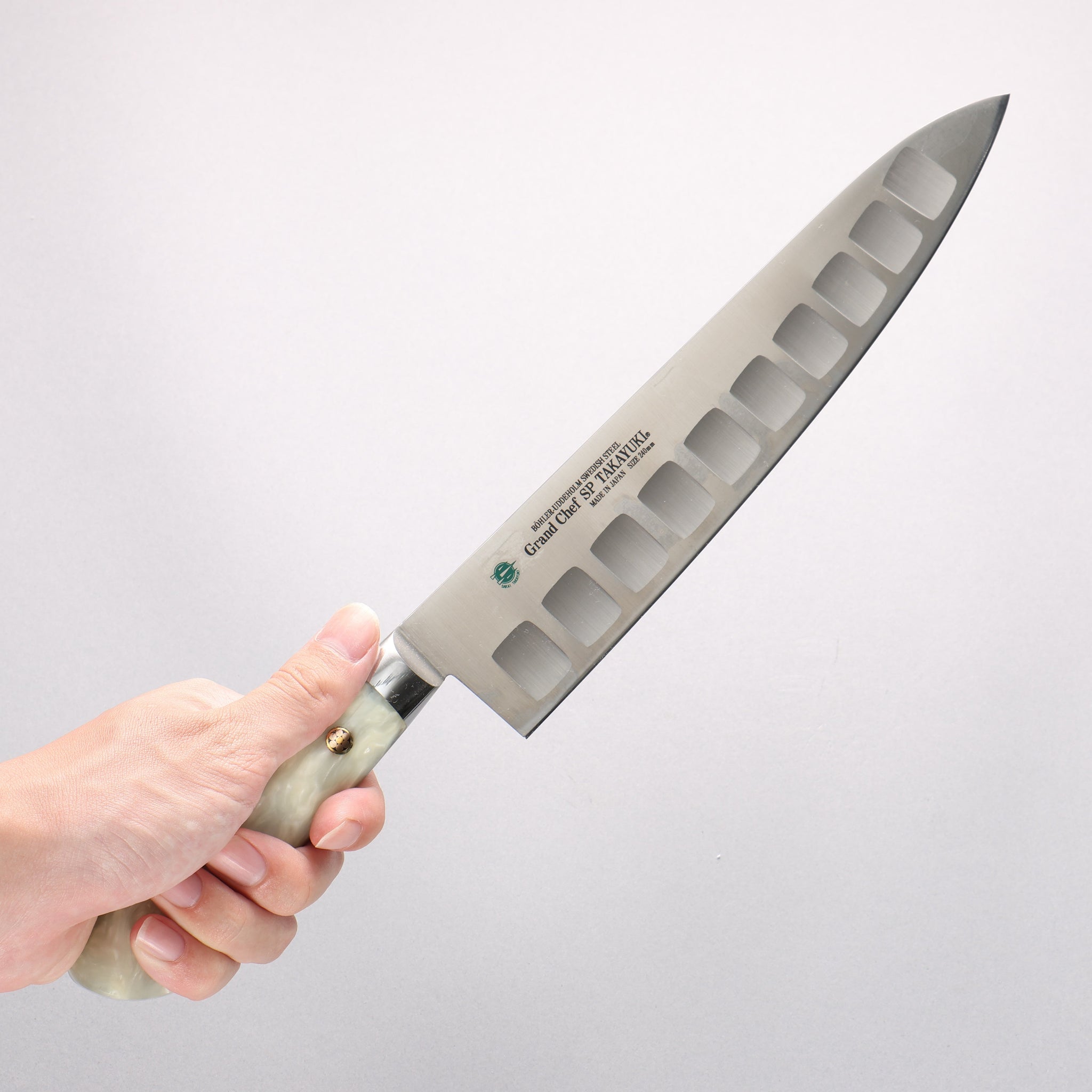 堺 孝行 グランドシェフ SP スウェーデンウッデホルム特殊鋼 牛刀サーモン 240mm SP タイプ III (パール)柄 - 清助刃物