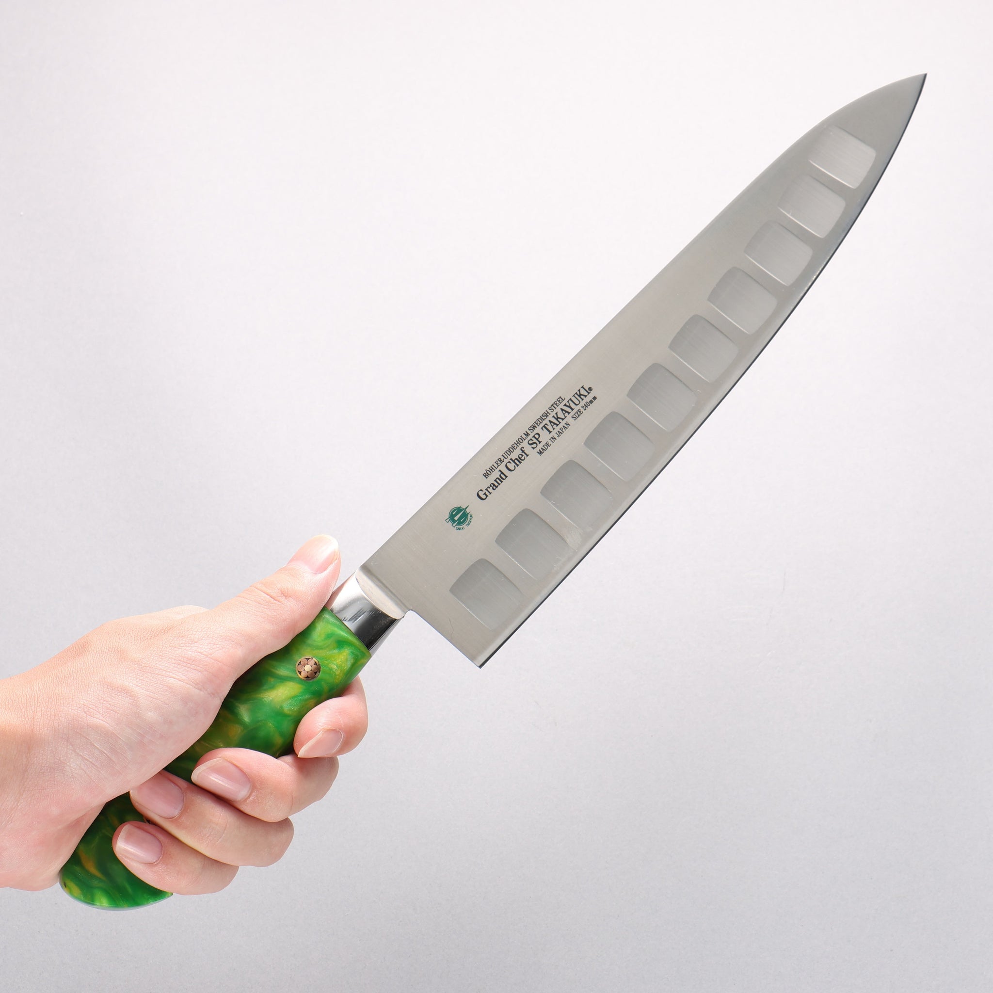 堺 孝行 グランドシェフ SP スウェーデンウッデホルム特殊鋼 牛刀サーモン 240mm SP タイプ III (ジャングル)柄 - 清助刃物