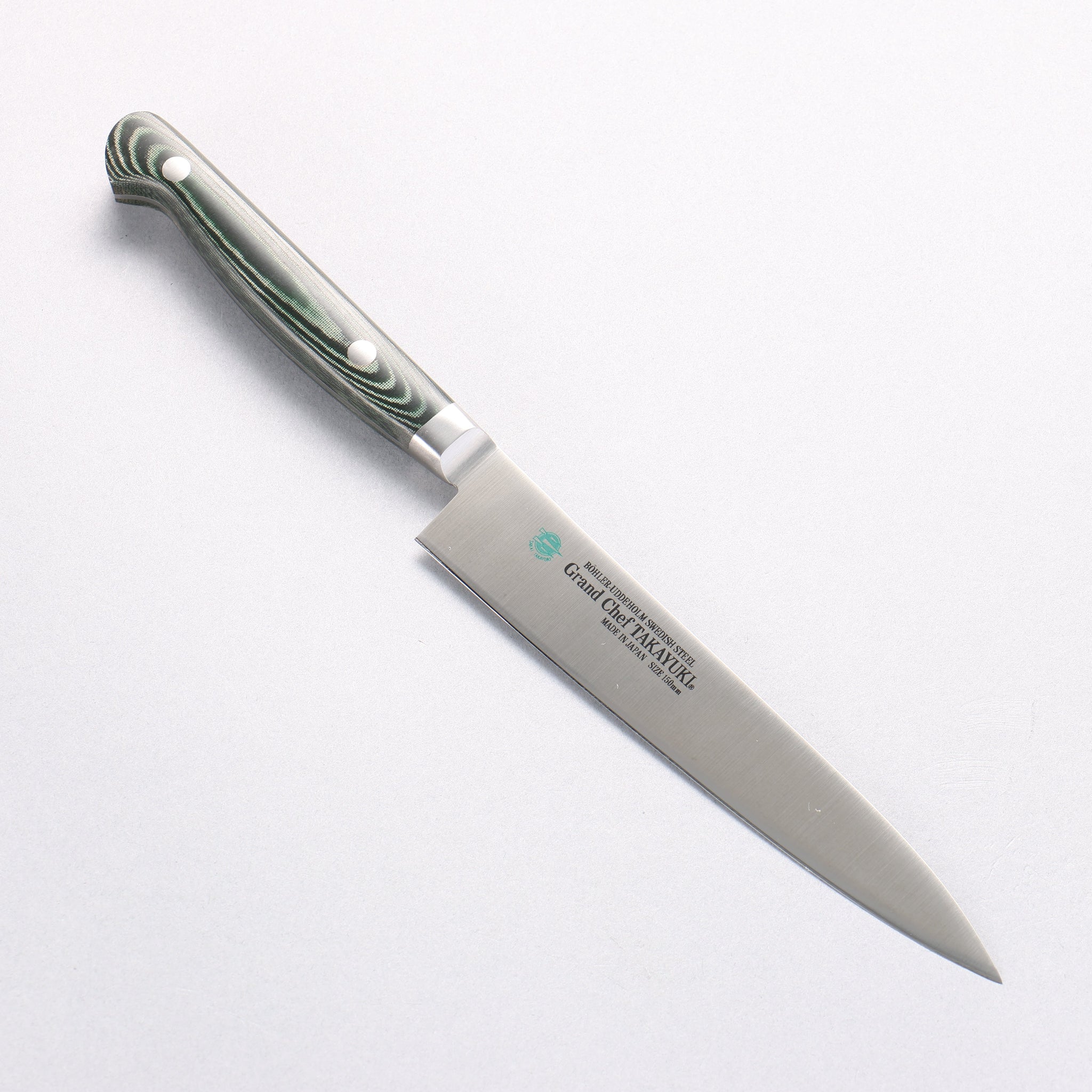 堺 孝行 グランドシェフ グランドシェフ スウェーデン鋼 ペティーナイフ 150mm 緑マイカルタ柄 - 清助刃物