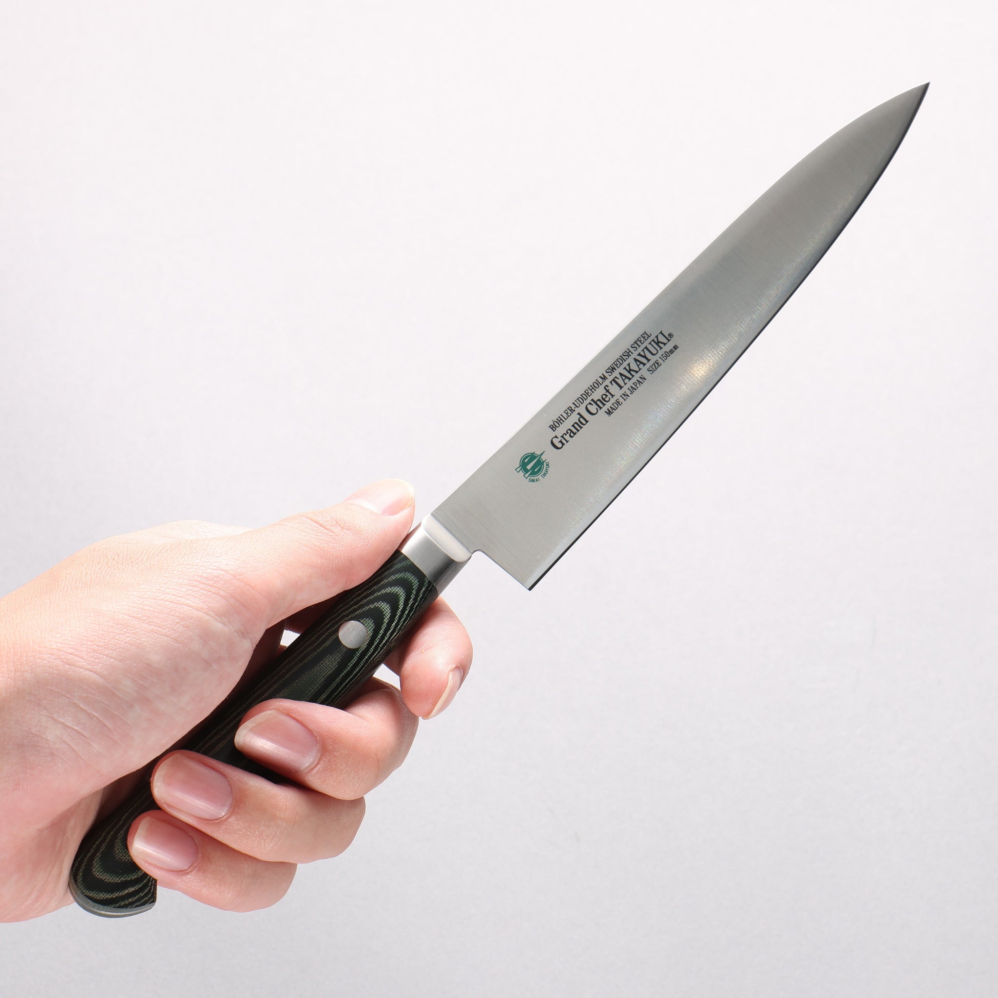 堺 孝行 グランドシェフ グランドシェフ スウェーデン鋼 ペティーナイフ 150mm 緑マイカルタ柄 - 清助刃物