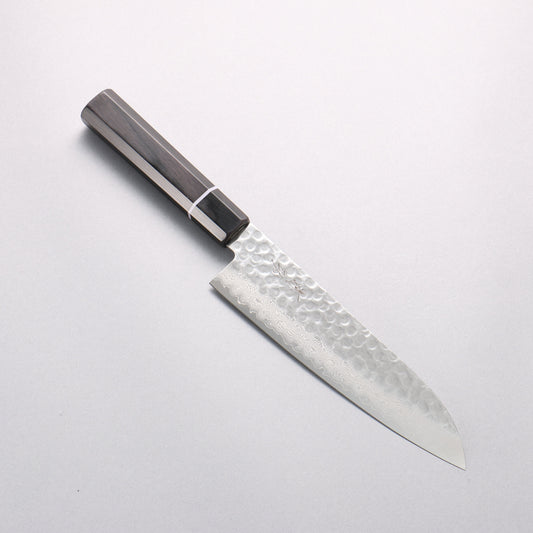 清助 V金10号 鎚目 ダマスカス 三徳包丁 180mm 黒合板柄 - 清助刃物