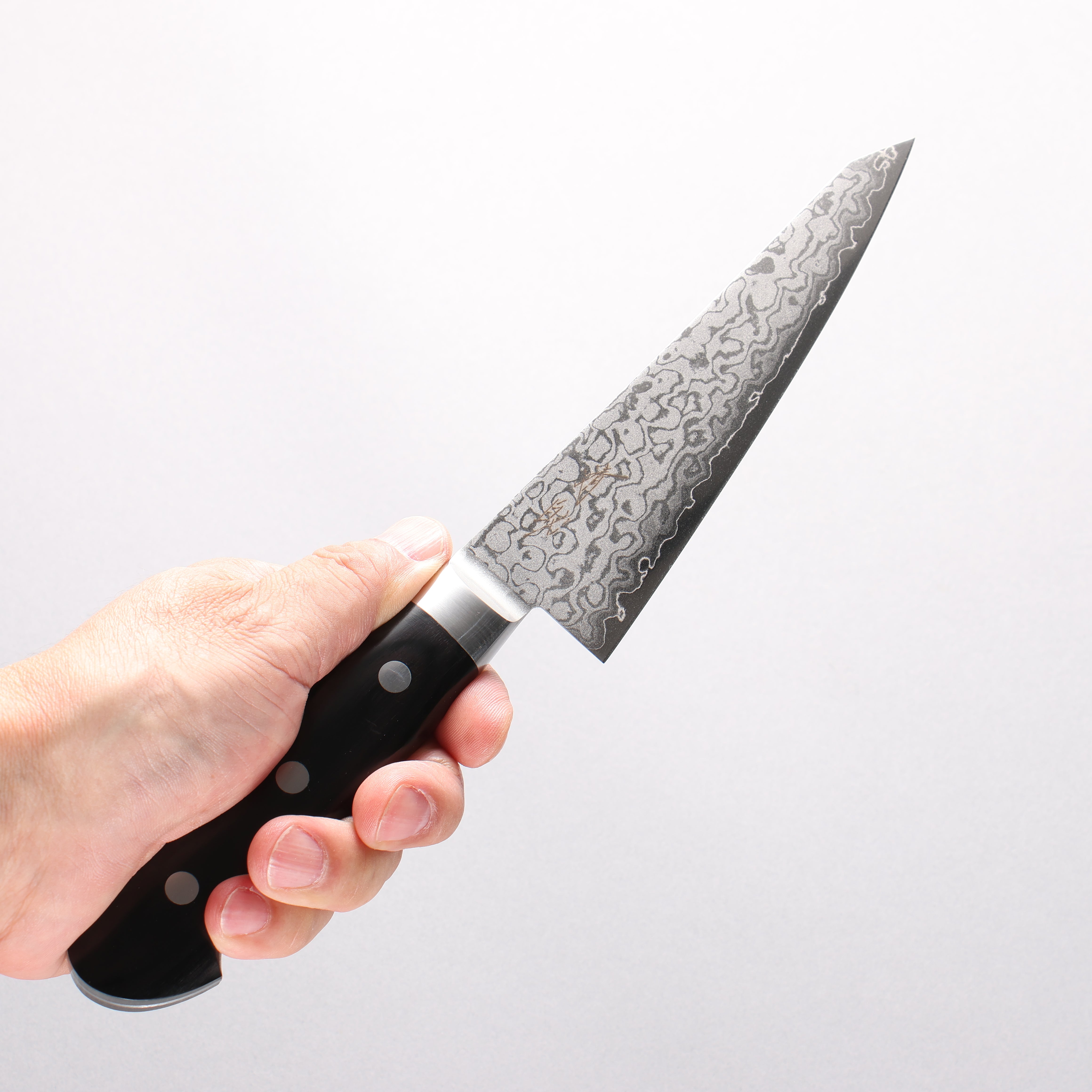 清助 V金10号 8層ダマスカス 磨き仕上げ 骨スキ包丁 150mm 黒合板柄 - 清助刃物