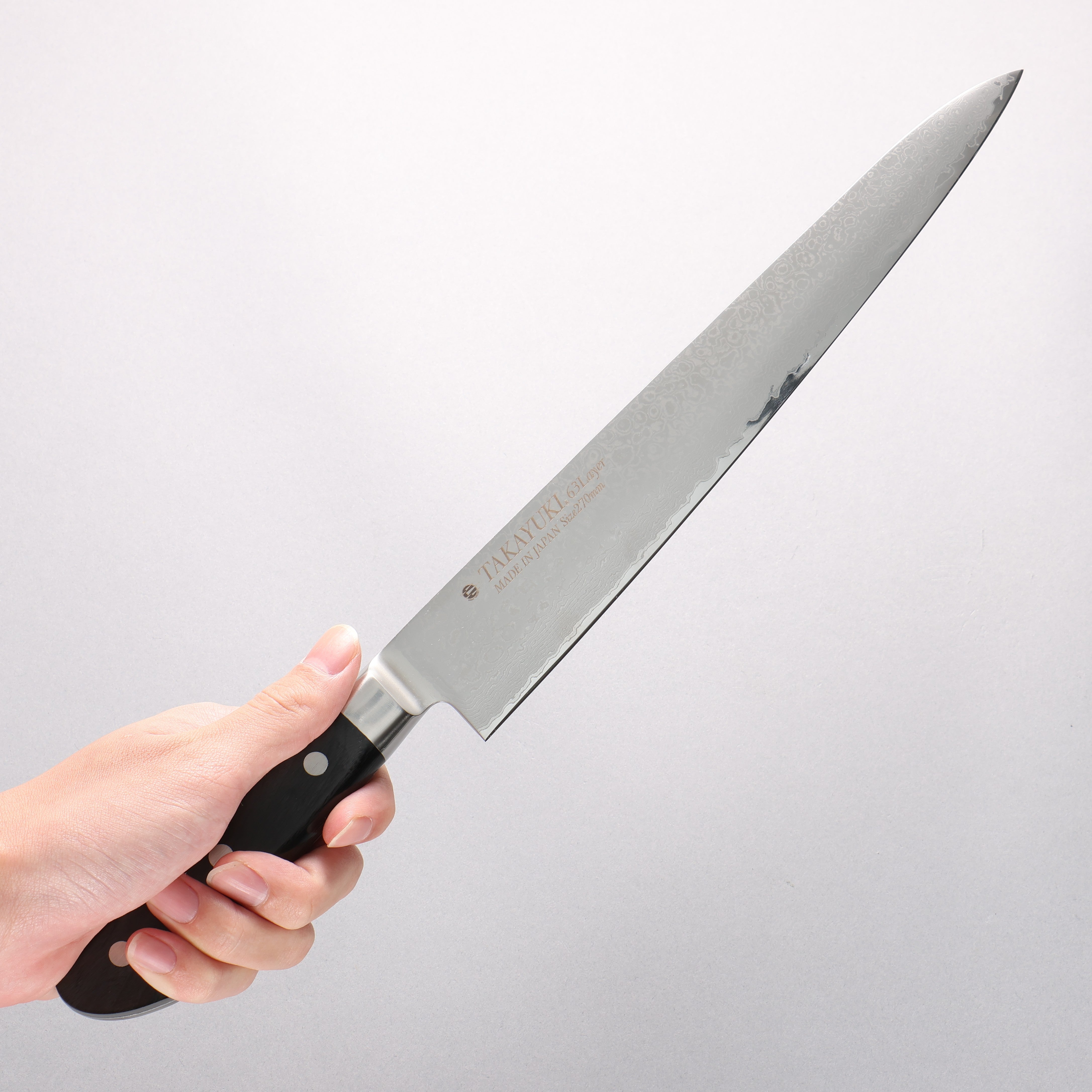 堺 孝行 モリブデン鋼（MOL） 63層ダマスカス 筋引包丁 270mm - 清助刃物