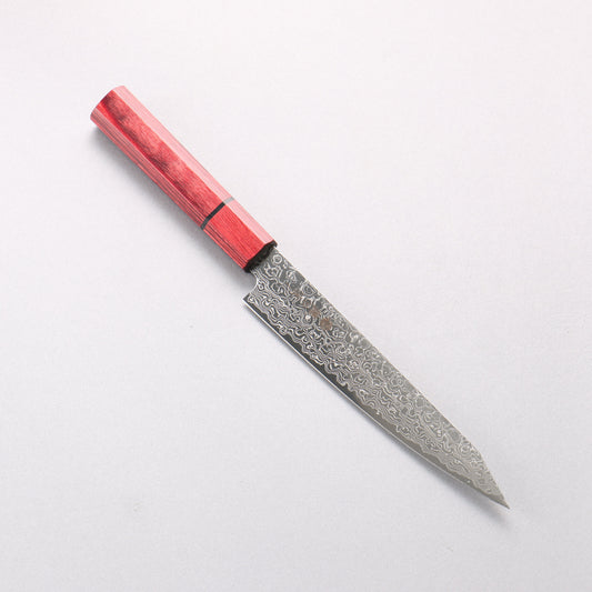 樋口 SG2 ダマスカス 磨き仕上げ 切付ペティナイフ 150mm 赤合板柄 - 清助刃物