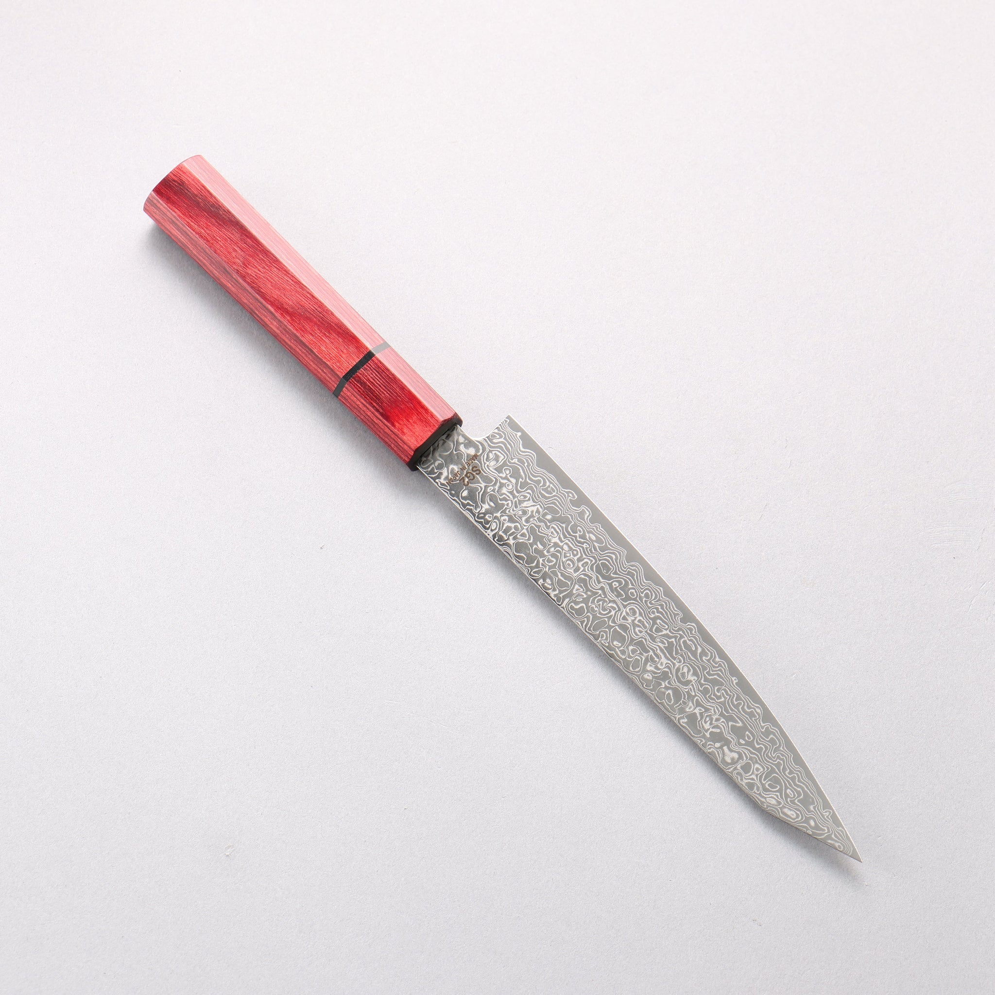 樋口 SG2 ダマスカス 磨き仕上げ 切付ペティナイフ 150mm 赤合板柄 - 清助刃物