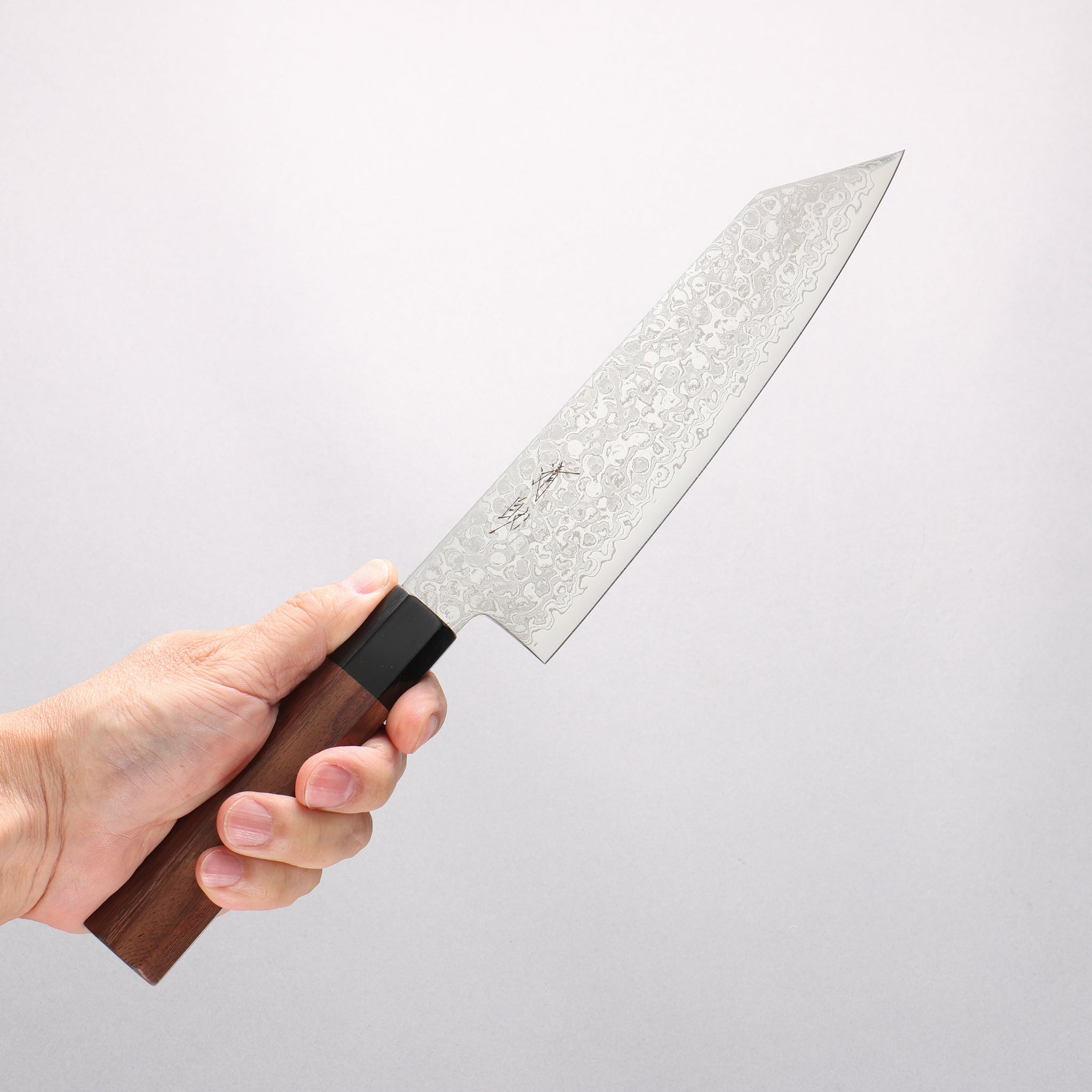 清助 V金10号 ダマスカス 磨き仕上げ 切付三徳包丁 180mm 紫檀 (口輪：黒合板)柄 - 清助刃物