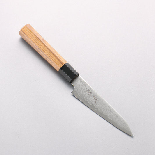 清助 V金10号 ダマスカス 切付ペティナイフ 120mm チーク (口輪：黒プラスチック)柄 - 清助刃物